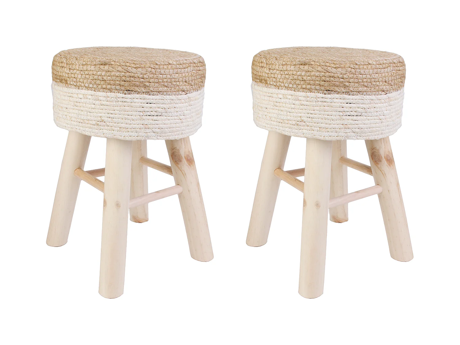 Tabouret Tresse Beige - Lot De 2 Beige, Marron