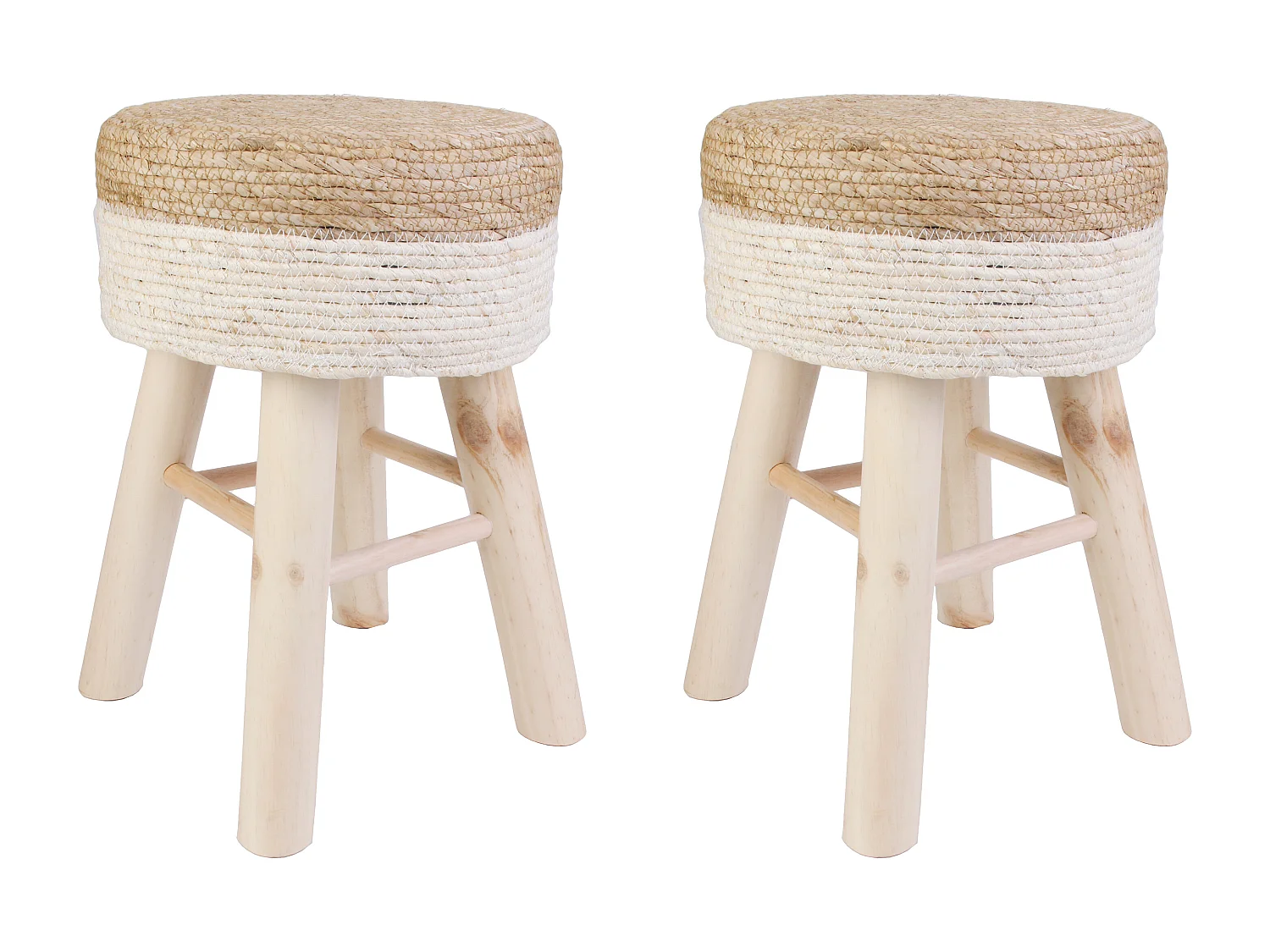 Tabouret Tresse Beige - Lot De 2 Beige, Marron