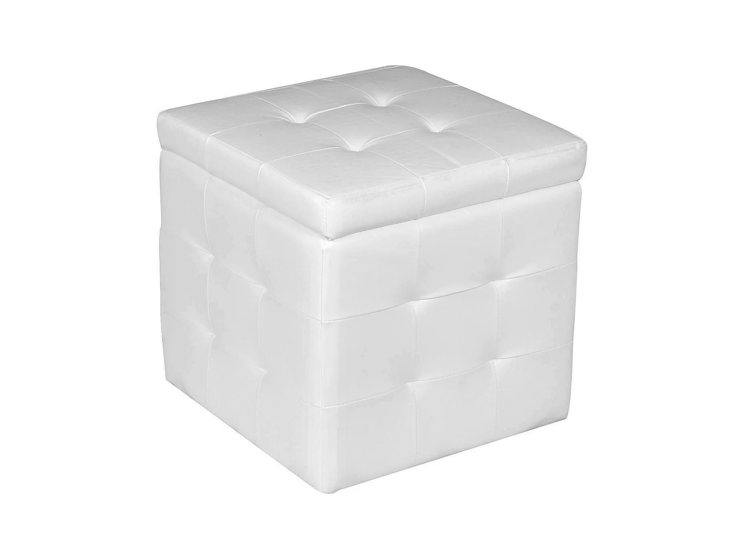 Pufe de armazenamento 0, Pufe de armazenamento em couro ecológico com efeito acolchoado, Pufe moderno com apoio para os pés para sala de estar, 45x45h47 cm, Branco