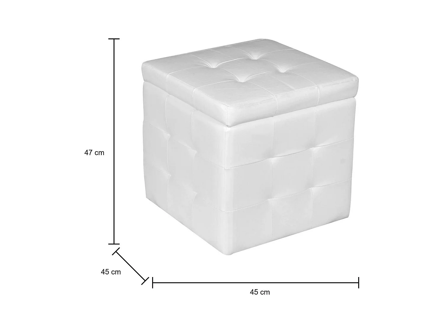 Pufe de armazenamento 0, Pufe de armazenamento em couro ecológico com efeito acolchoado, Pufe moderno com apoio para os pés para sala de estar, 45x45h47 cm, Branco