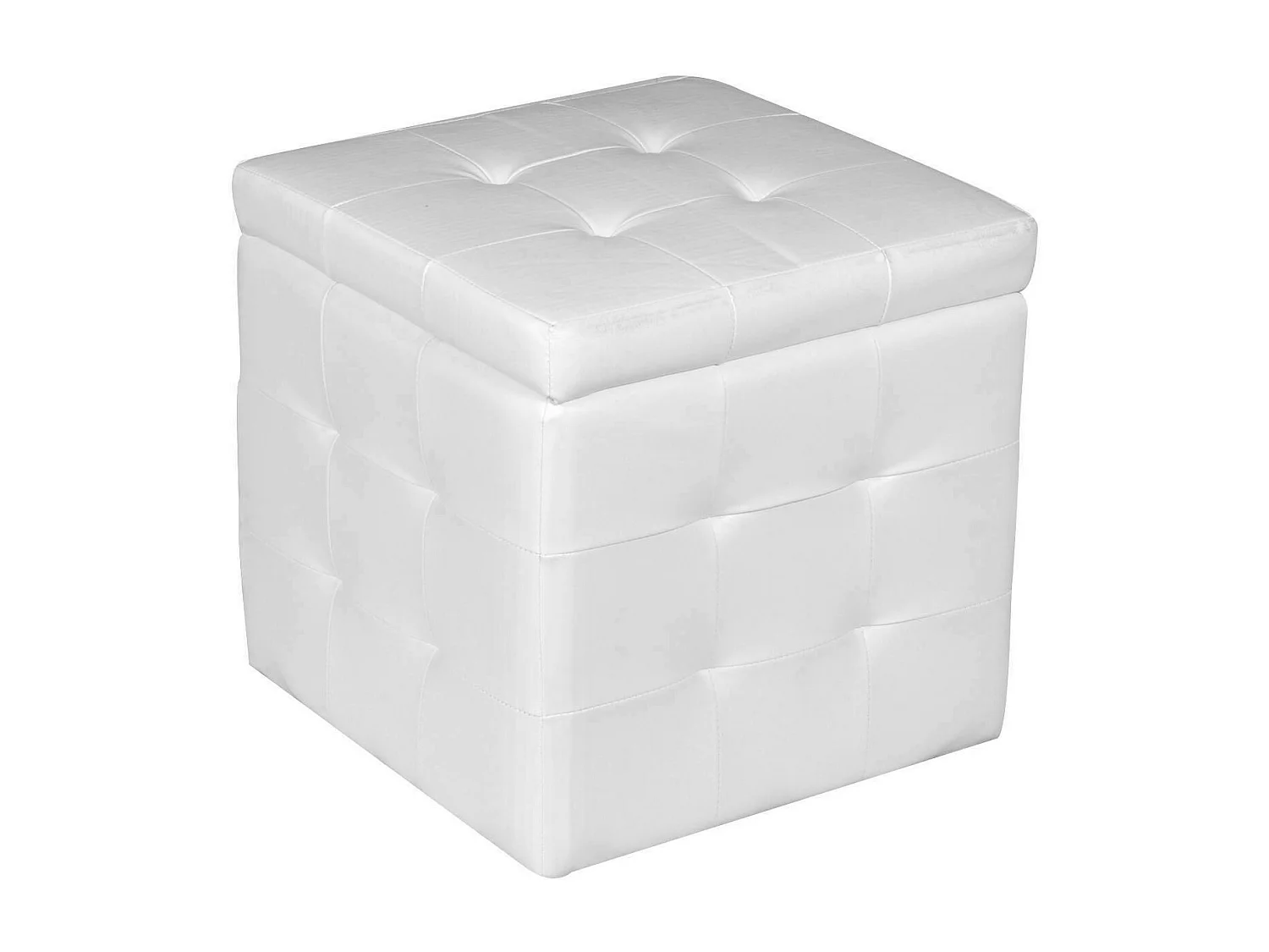 Pouf-conteneur en éco-cuir, coloris blanc, 45 x 47 x 45 cm