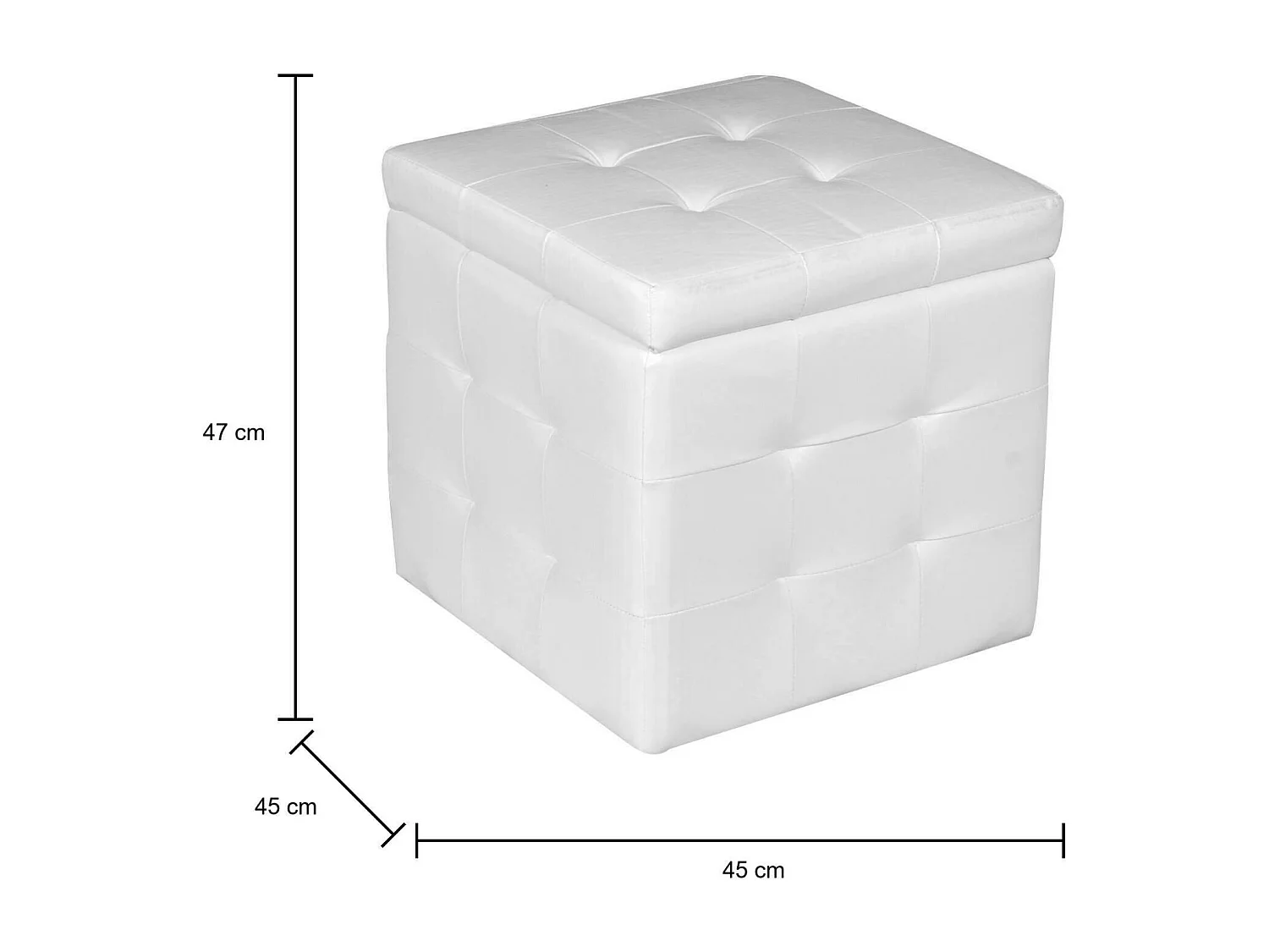 Pouf-conteneur en éco-cuir, coloris blanc, 45 x 47 x 45 cm