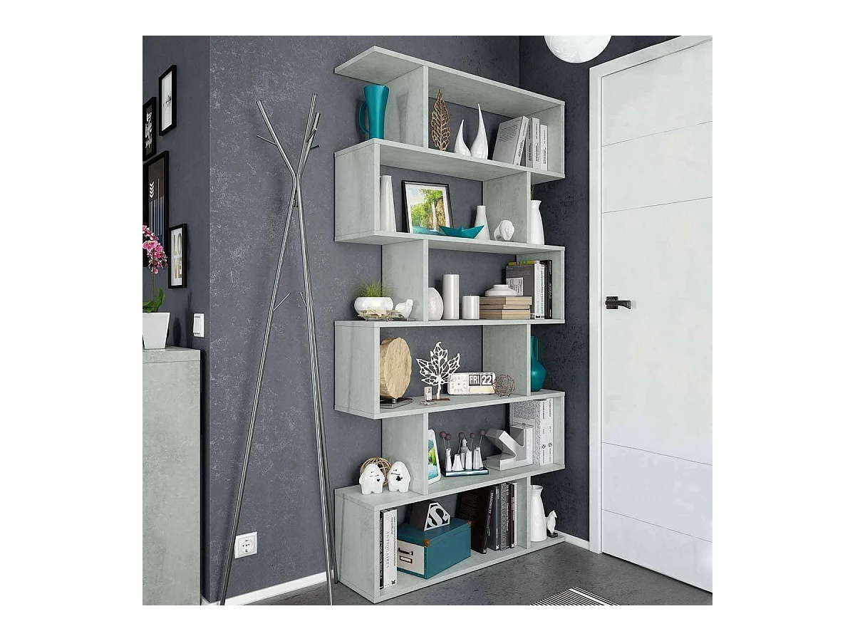 Bibliothèque Dfomme, Bibliothèque haute double face, Etagère de séparation avec 5 étagères, Etagère de bureau moderne, 80x24h192 cm, Gris béton