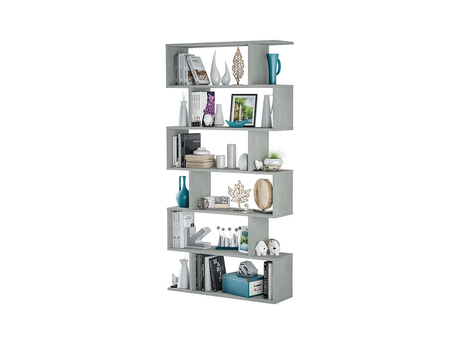 Bibliothèque Dfomme, Bibliothèque haute double face, Etagère de séparation avec 5 étagères, Etagère de bureau moderne, 80x24h192 cm, Gris béton