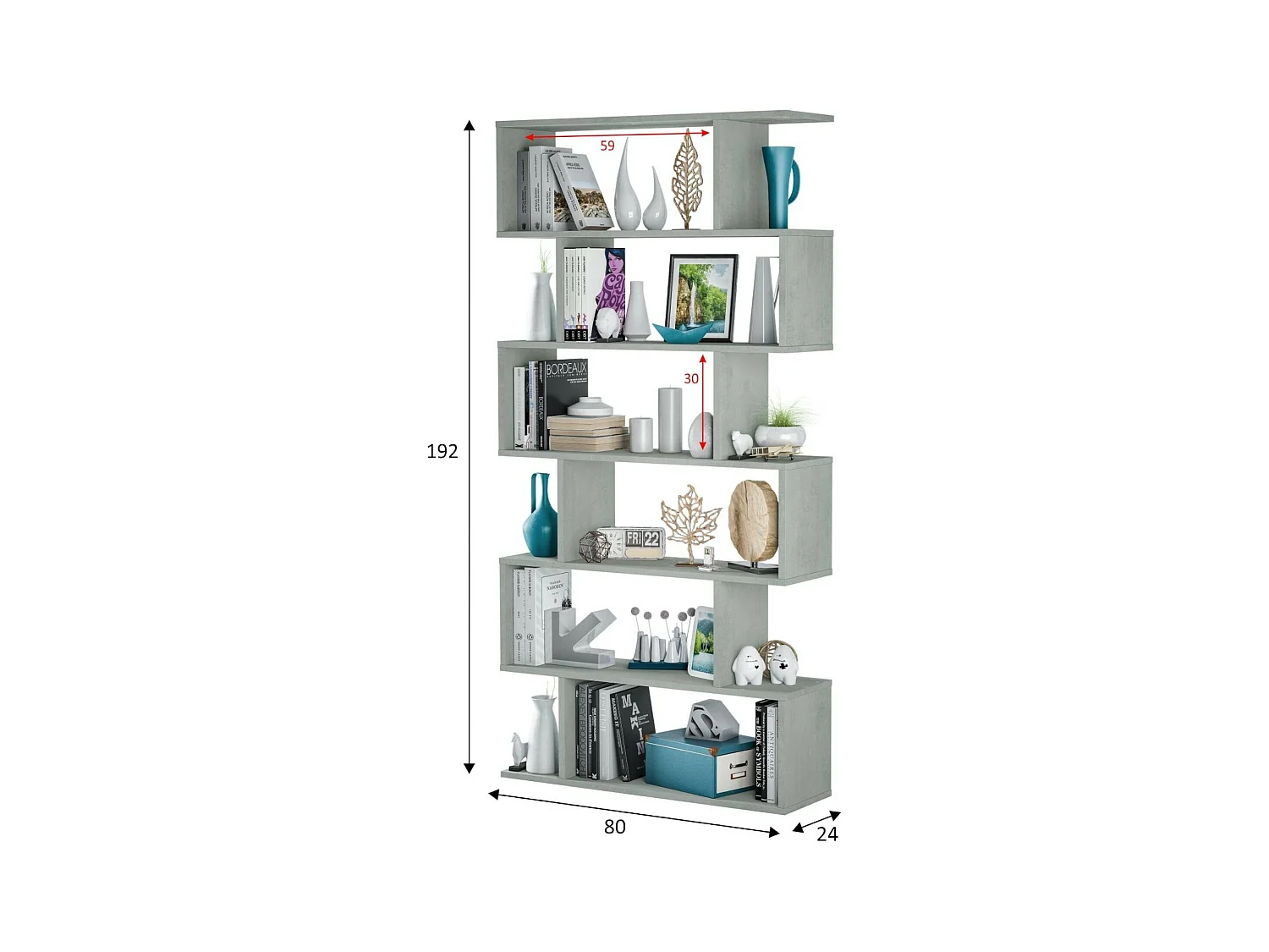 Dmora - Libreria Ataman, 80x24h192 cm, Grigio cemento