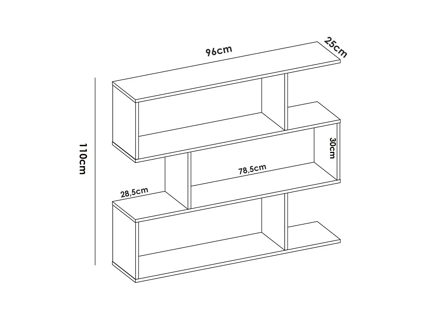 Buchhandlung Dfanes, Niedriges doppelseitiges Bücherregal, Regal mit drei Fächern, Modernes Büroregal, 110x24h97 cm, Glänzend WeiÃŸ