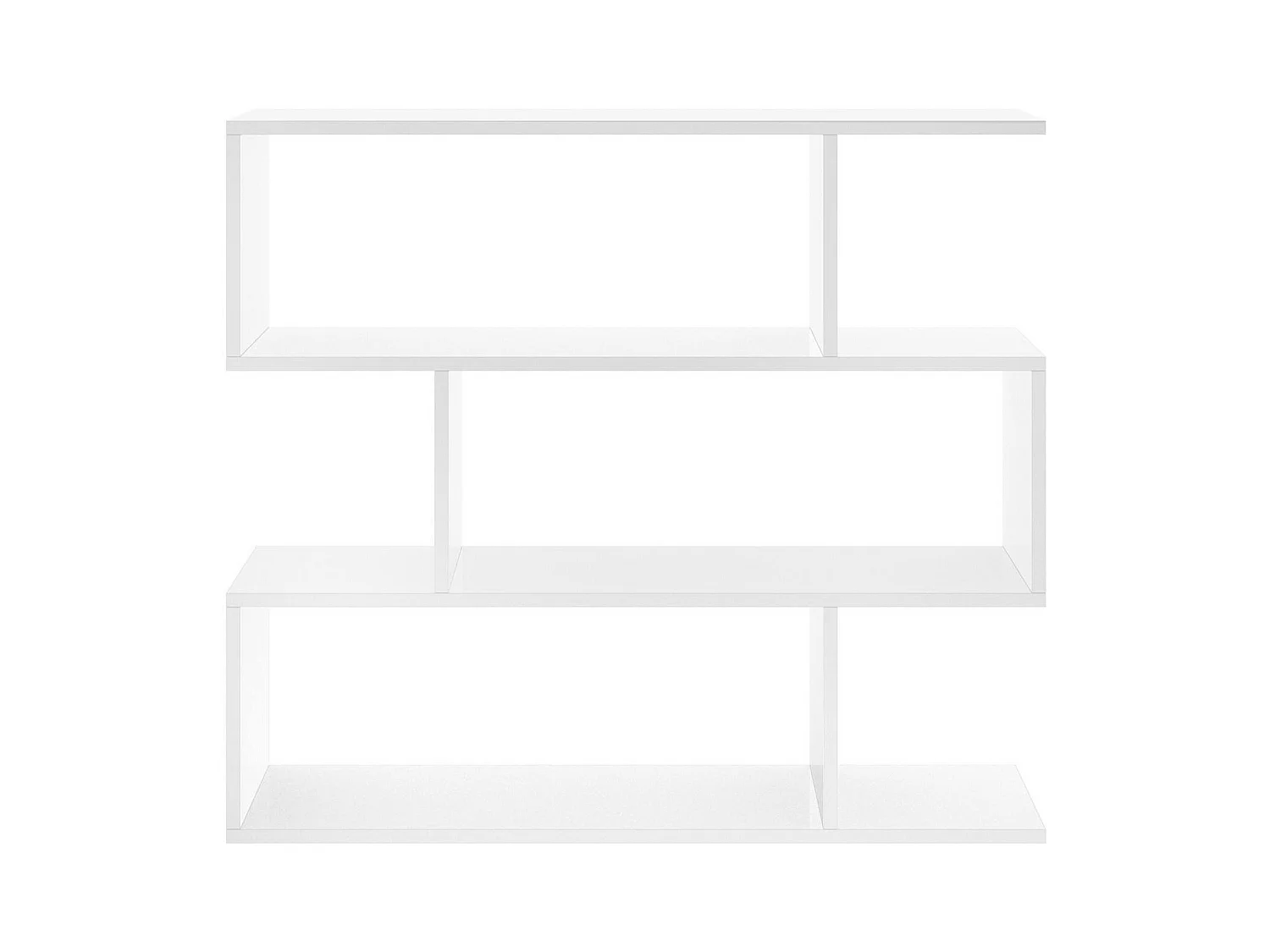 Buchhandlung Dfanes, Niedriges doppelseitiges Bücherregal, Regal mit drei Fächern, Modernes Büroregal, 110x24h97 cm, Glänzend WeiÃŸ