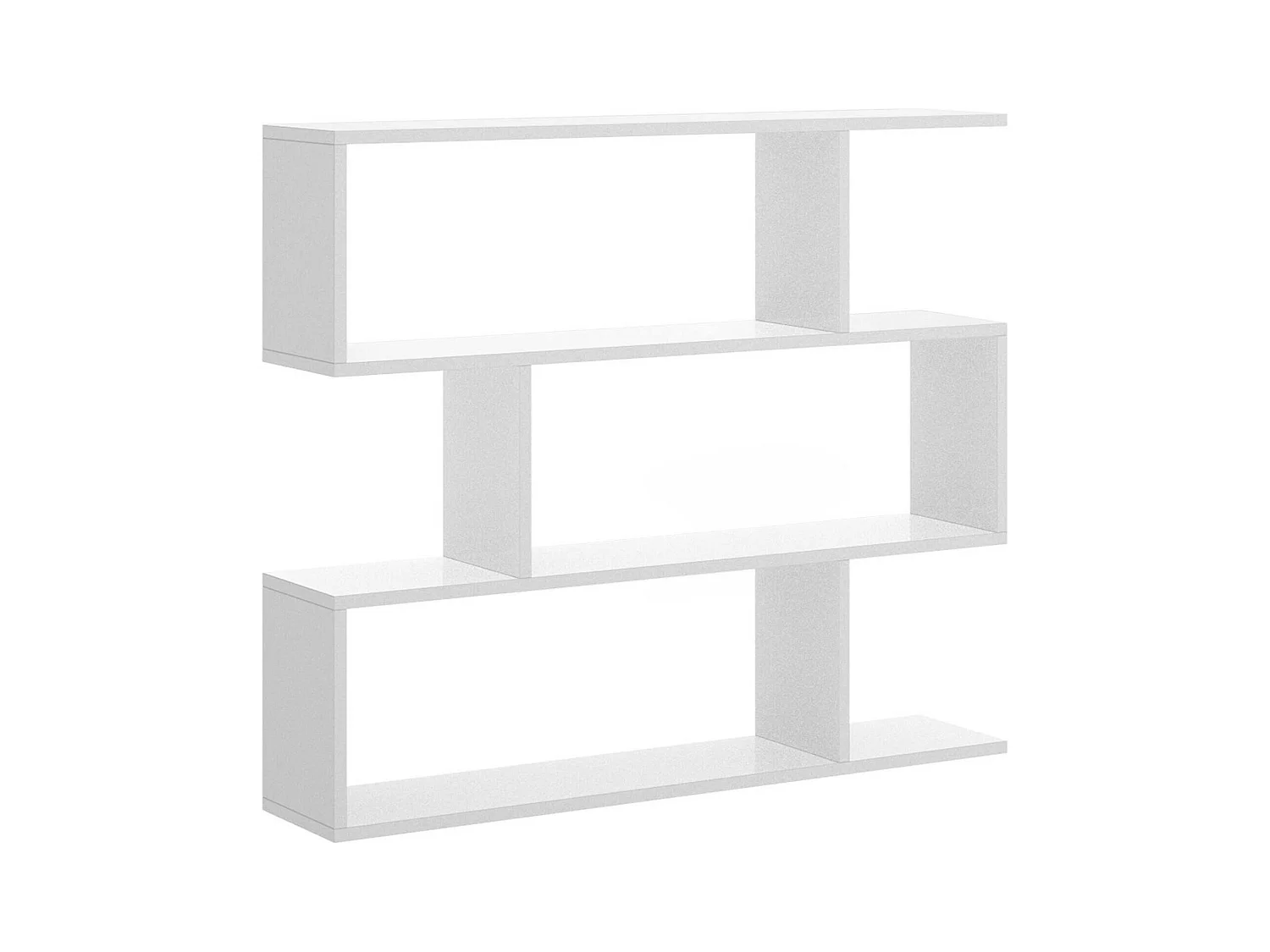 Dfanes boekenkast, Lage dubbelzijdige boekenkast, Plank met drie vakken, Moderne kantoorplank, 110x24h97 cm, Glanzend wit
