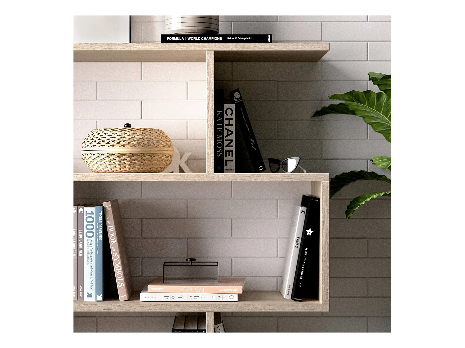 Buchhandlung Dfanes, Niedriges doppelseitiges Bücherregal, Regal mit drei Fächern, Modernes Büroregal, 110x24h97 cm, Eiche