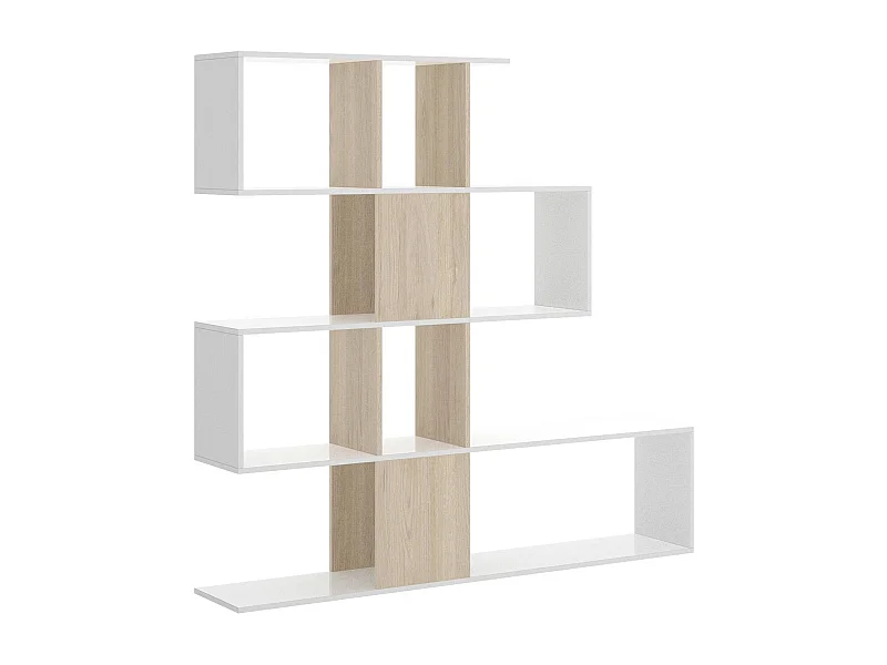Librería Damago, Librería con 7 compartimentos, Estante de oficina moderno, Unidad de pared con estantes, 145x29h145 cm, Blanco y Roble