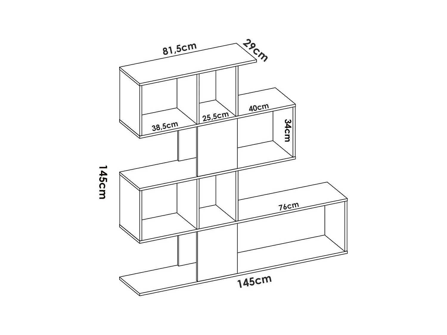 Dmora - Libreria Ax, 145x29h145 cm, Bianco lucido e Rovere