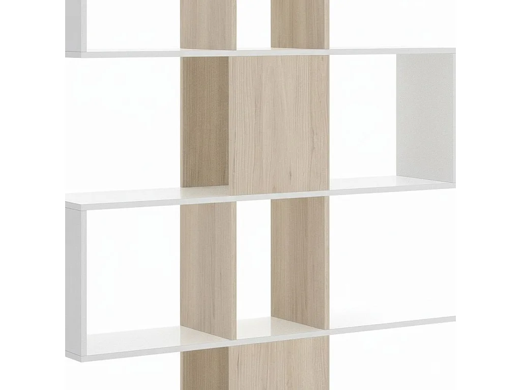 Damago boekenkast, Boekenkast met 7 vakken, Moderne kantoorplank, Wandmeubel met planken, 145x29h145 cm, Wit en Eiken
