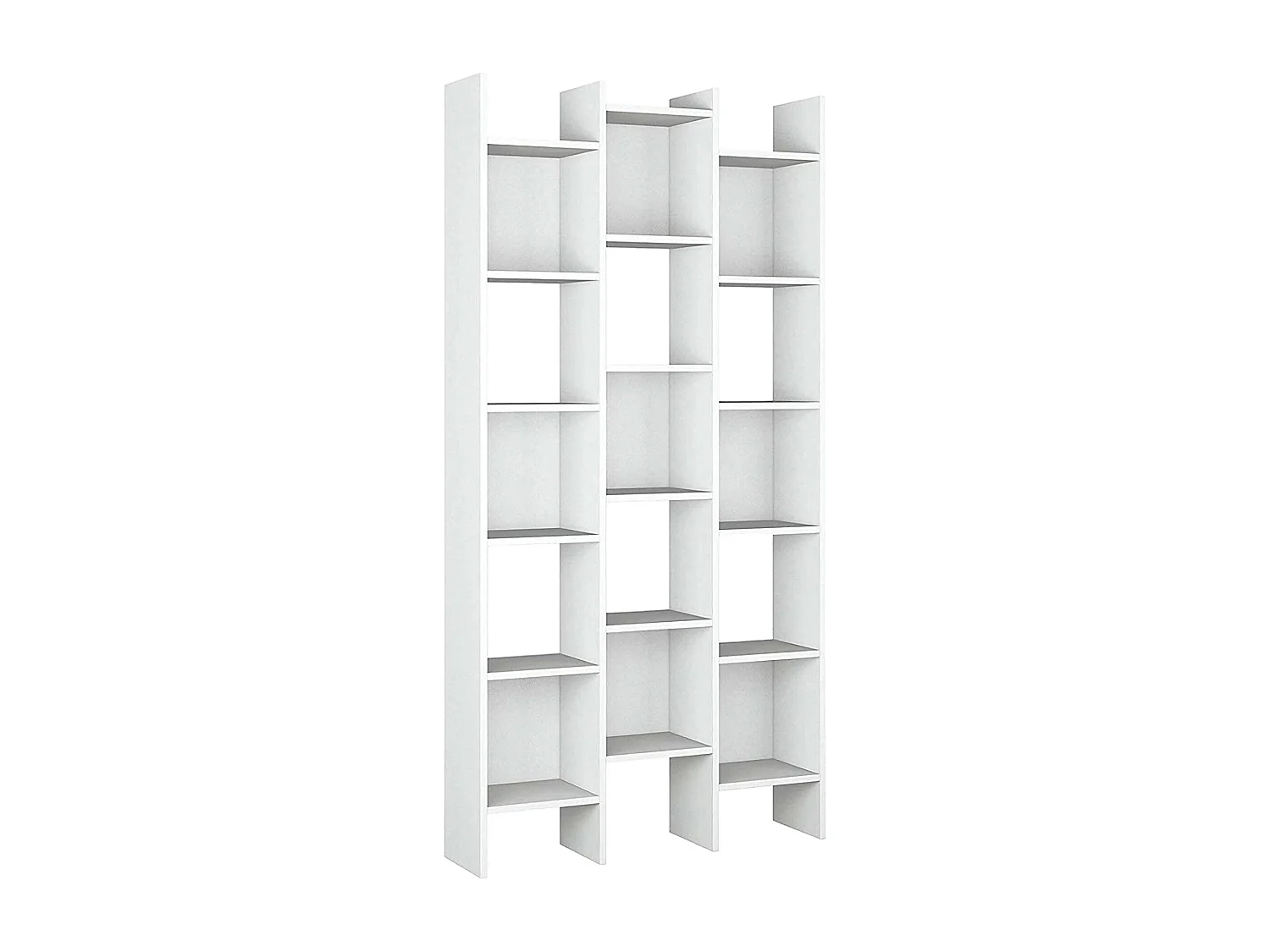 Bibliothèque Dmanis, Bibliothèque avec 18 étagères, Étagère avec compartiments carrés, Étagère de bureau moderne, 96x29h192 cm, Blanc