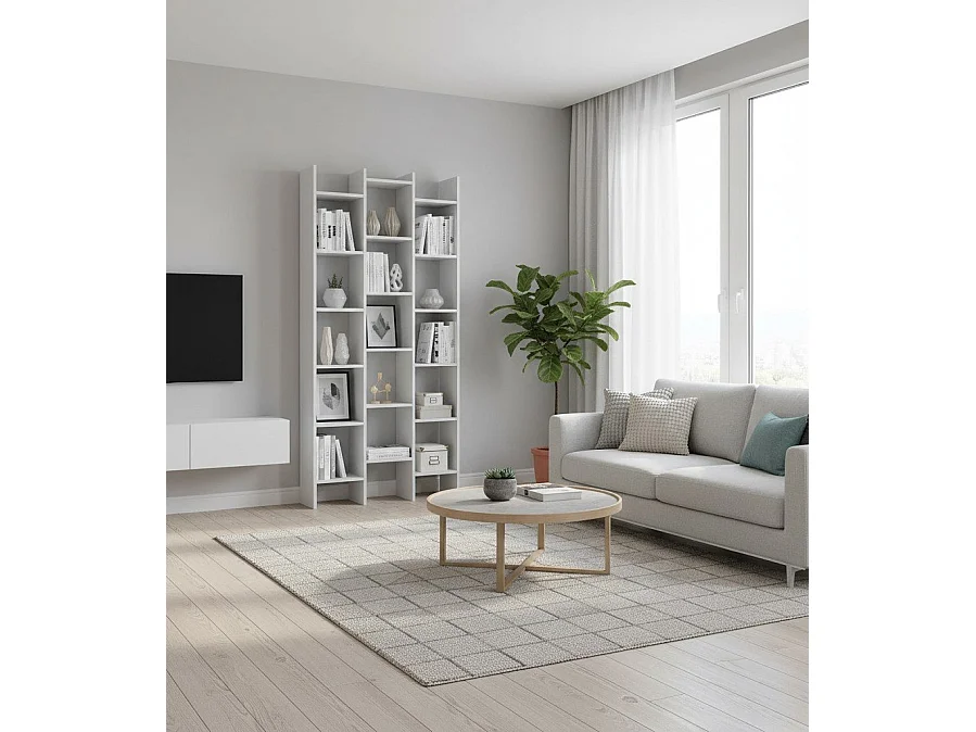 Buchhandlung Dmanis, Bücherregal mit 18 Regalen, Regal mit quadratischen Fächern, Modernes Büroregal, 96x29h192 cm, WeiÃŸ