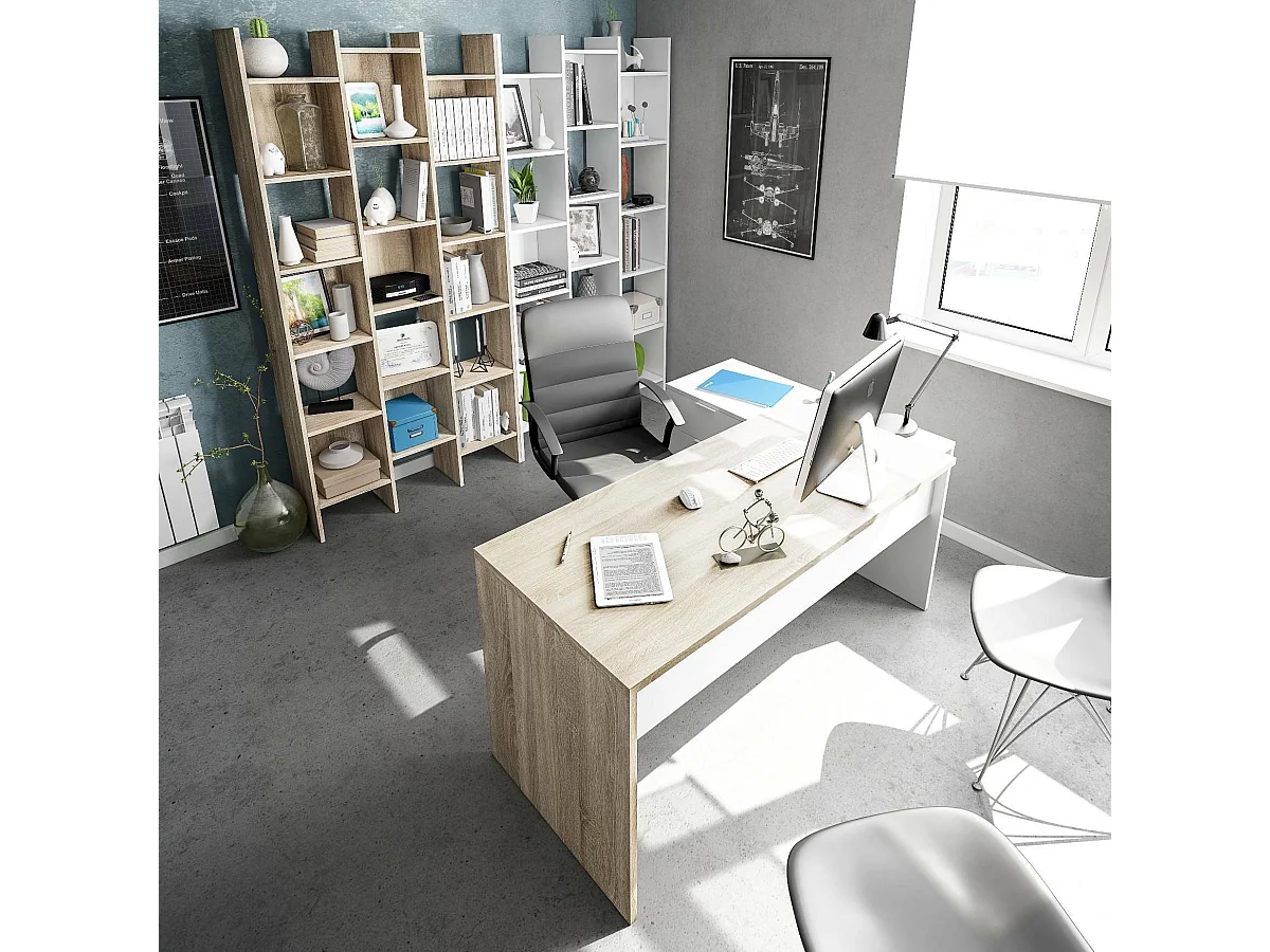 Bibliothèque Dmanis, Bibliothèque avec 18 étagères, Étagère avec compartiments carrés, Étagère de bureau moderne, 96x29h192 cm, Blanc