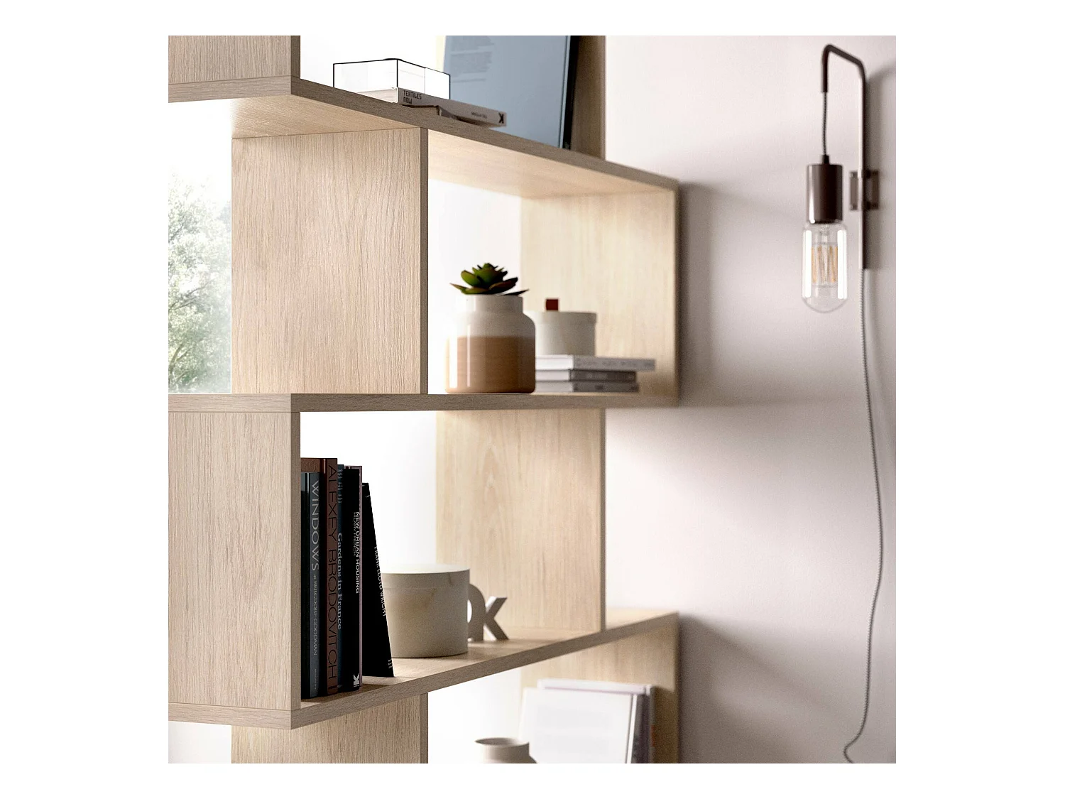 Buchhandlung Dfomme, Hohes doppelseitiges Bücherregal, Trennregal mit 5 Fachböden, Modernes Büroregal, 80x24h192 cm, Eiche