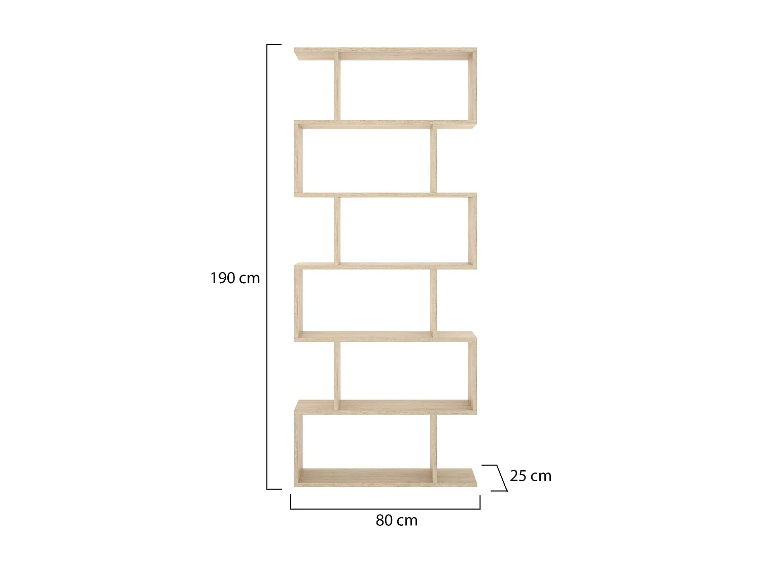 Bibliothèque Djorone, Etagère de bureau polyvalente, Bibliothèque avec 5 étagères, 80x25h190 cm, Chêne