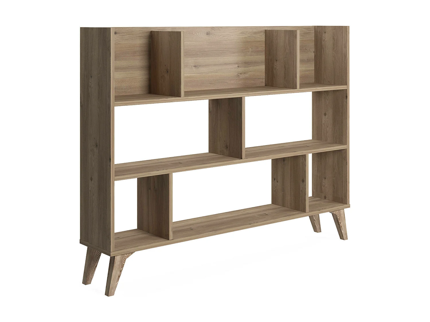 Estante com oito compartimentos abertos, 139,60 x 25 x 106 cm, cor carvalho