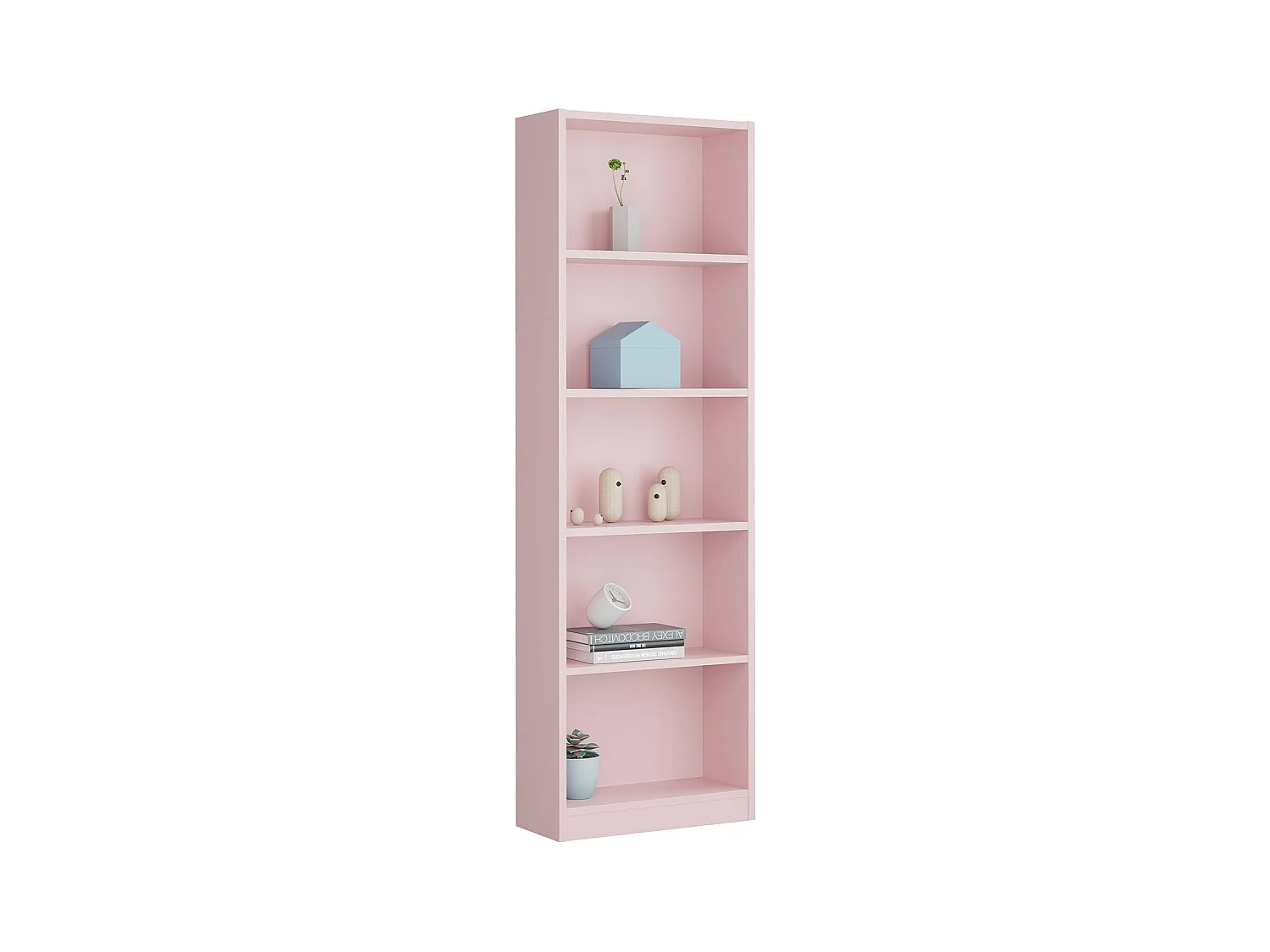 Bibliothèque Dmacagg, Bibliothèque haute avec 5 étagères, Etagère de bureau ou de chambre, Etagère moderne avec compartiments, 52x25h180 cm, Rose