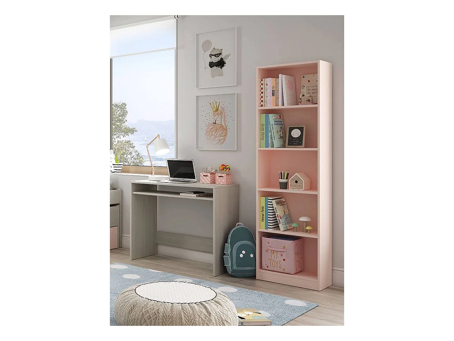 Bibliothèque Dmacagg, Bibliothèque haute avec 5 étagères, Etagère de bureau ou de chambre, Etagère moderne avec compartiments, 52x25h180 cm, Rose