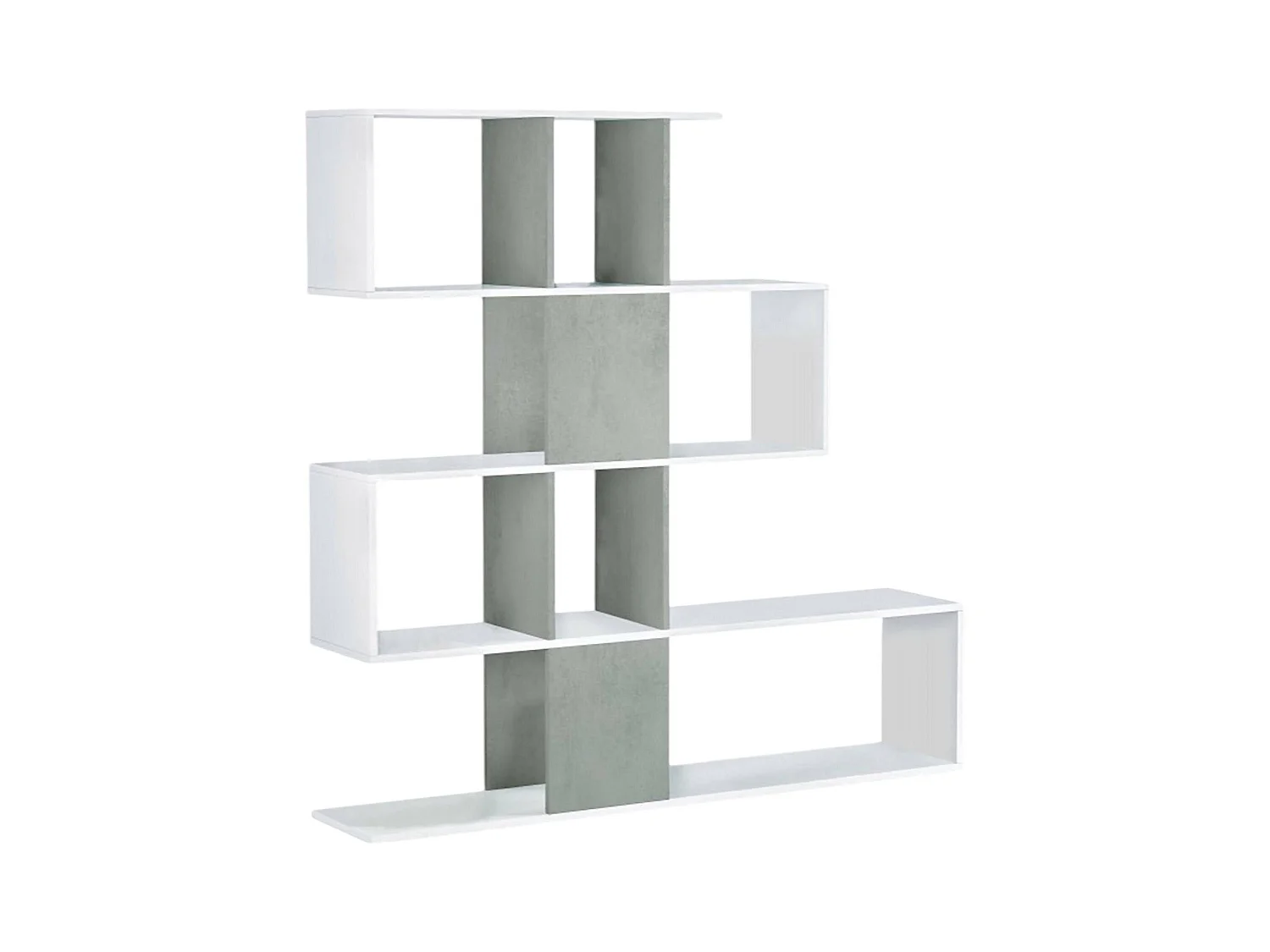 Buchhandlung Damago, Bücherregal mit 7 Fächern, Modernes Büroregal, Schrankwand mit Regalen, 145x29h145 cm, Weiß und Zement