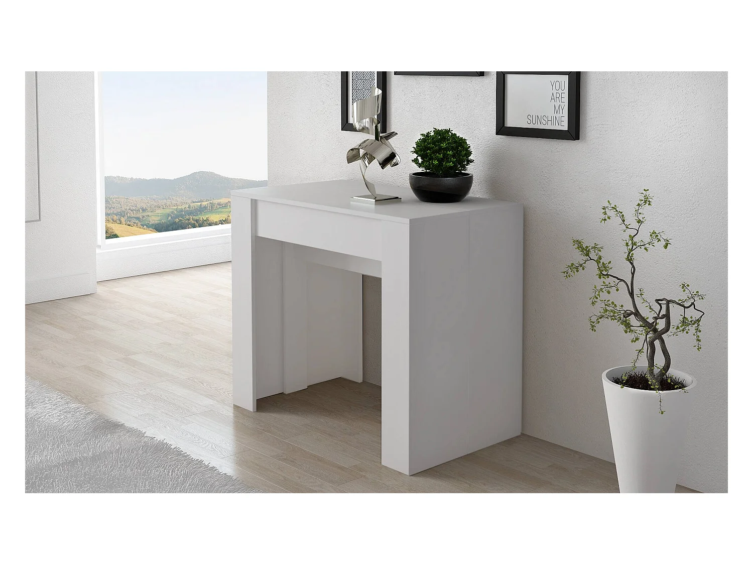 Table console à rallonge Dpanozz, Table avec rallonges, Console polyvalente, Table à manger extensible jusqu'à 10 places, 90/237x51h78 cm, Blanc