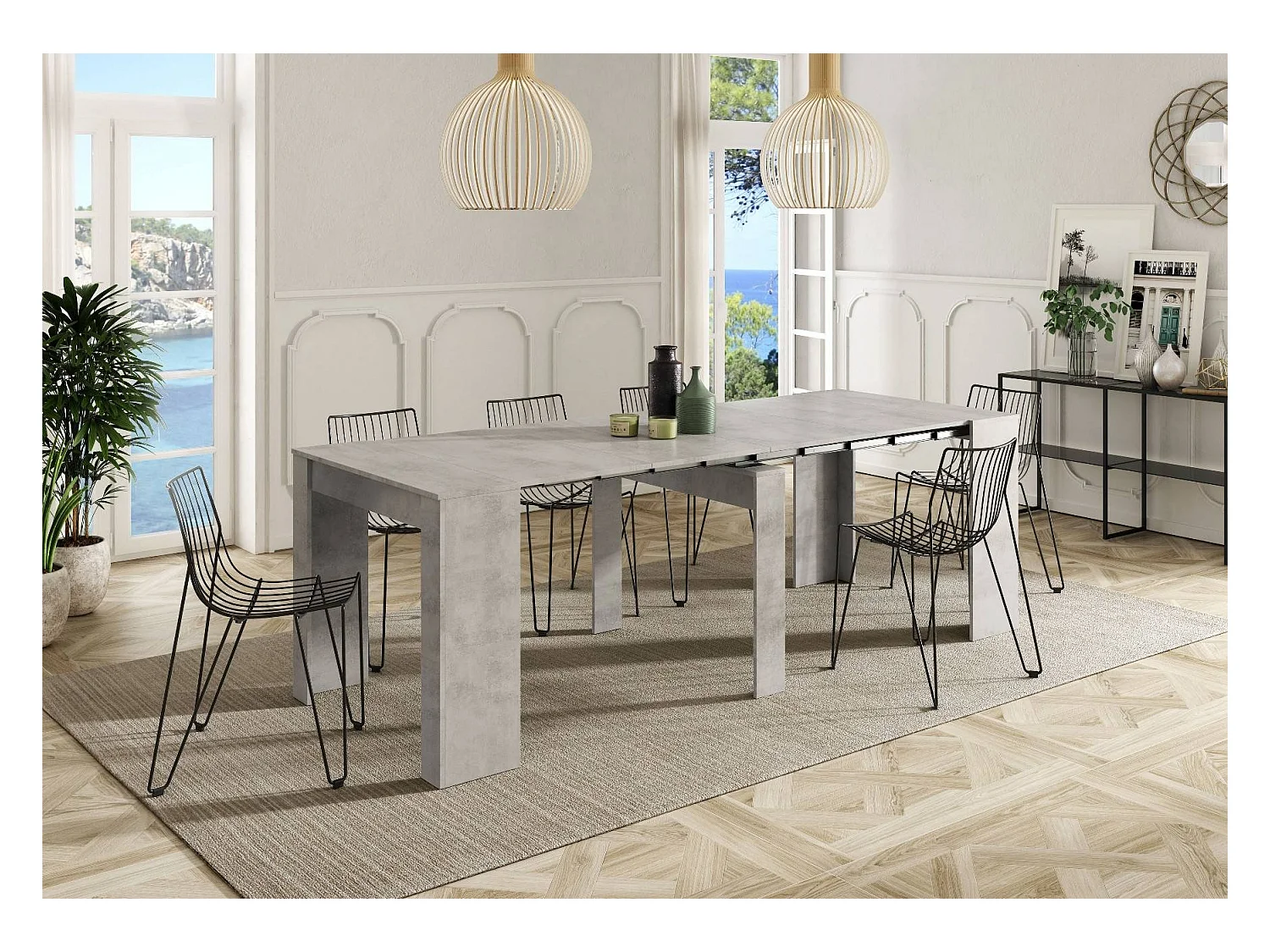 Diluna console, Uitschuifbare eettafel, Tafel met multifunctionele verlengstukken uitschuifbaar tot 10 zitplaatsen, 51/237x90h78 cm, Cement