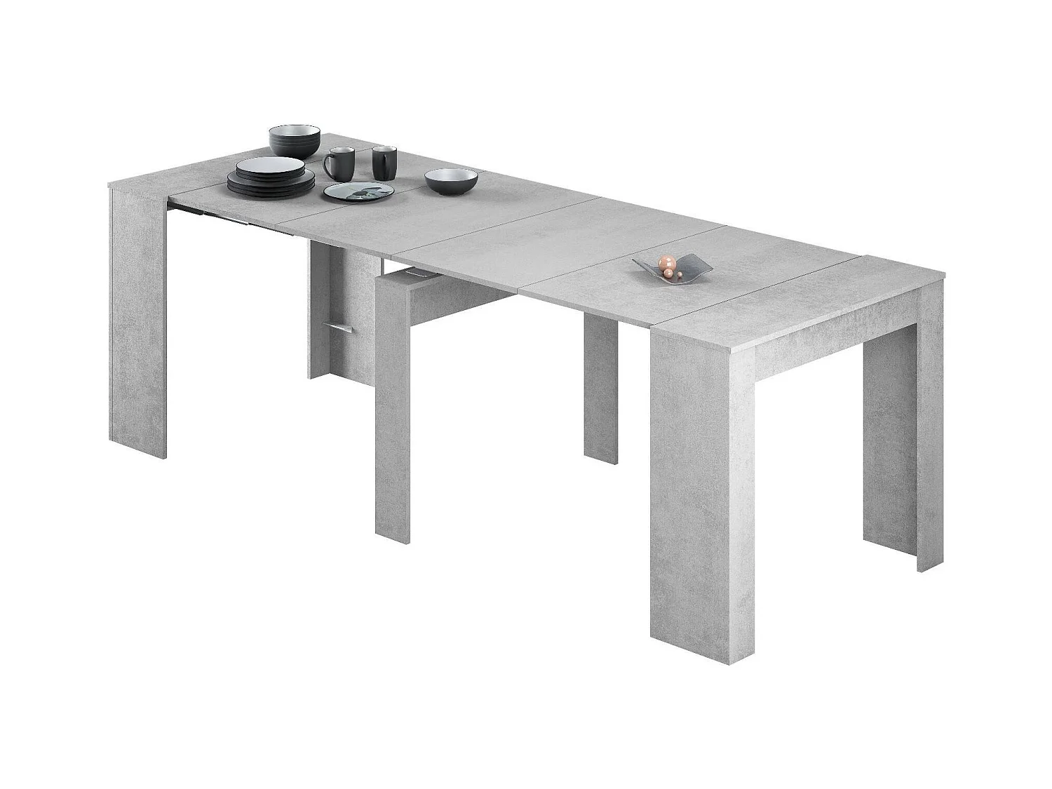 Diluna console, Uitschuifbare eettafel, Tafel met multifunctionele verlengstukken uitschuifbaar tot 10 zitplaatsen, 51/237x90h78 cm, Cement