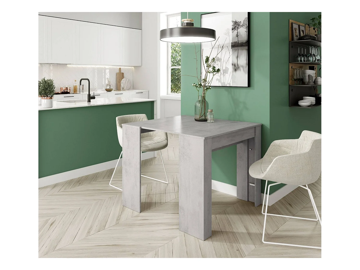 Console Diluna, Table à manger extensible, Table avec rallonges polyvalentes extensible jusqu'à 10 places, 51/237x90h78 cm, Ciment