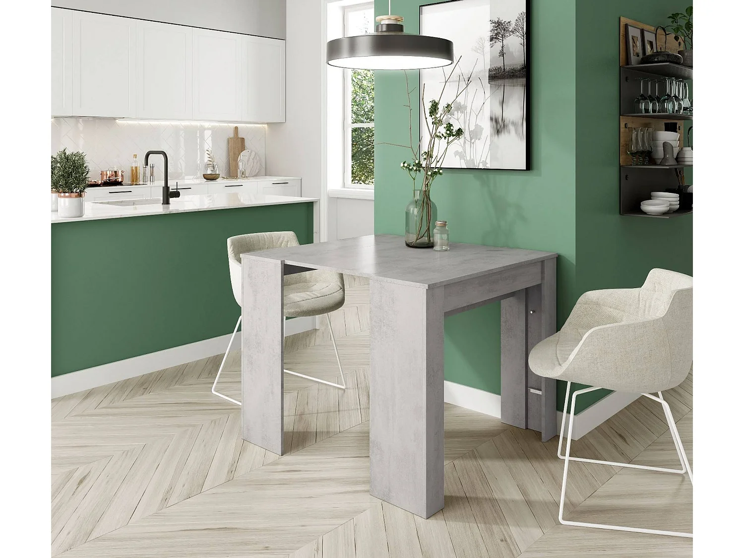 Console Diluna, Table à manger extensible, Table avec rallonges polyvalentes extensible jusqu'à 10 places, 51/237x90h78 cm, Ciment