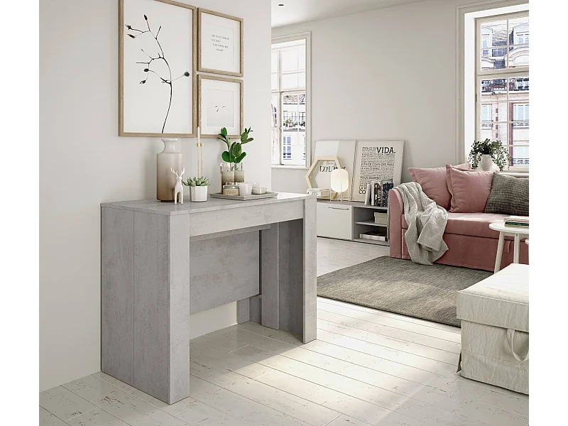 Console Diluna, Table à manger extensible, Table avec rallonges polyvalentes extensible jusqu'à 10 places, 51/237x90h78 cm, Ciment