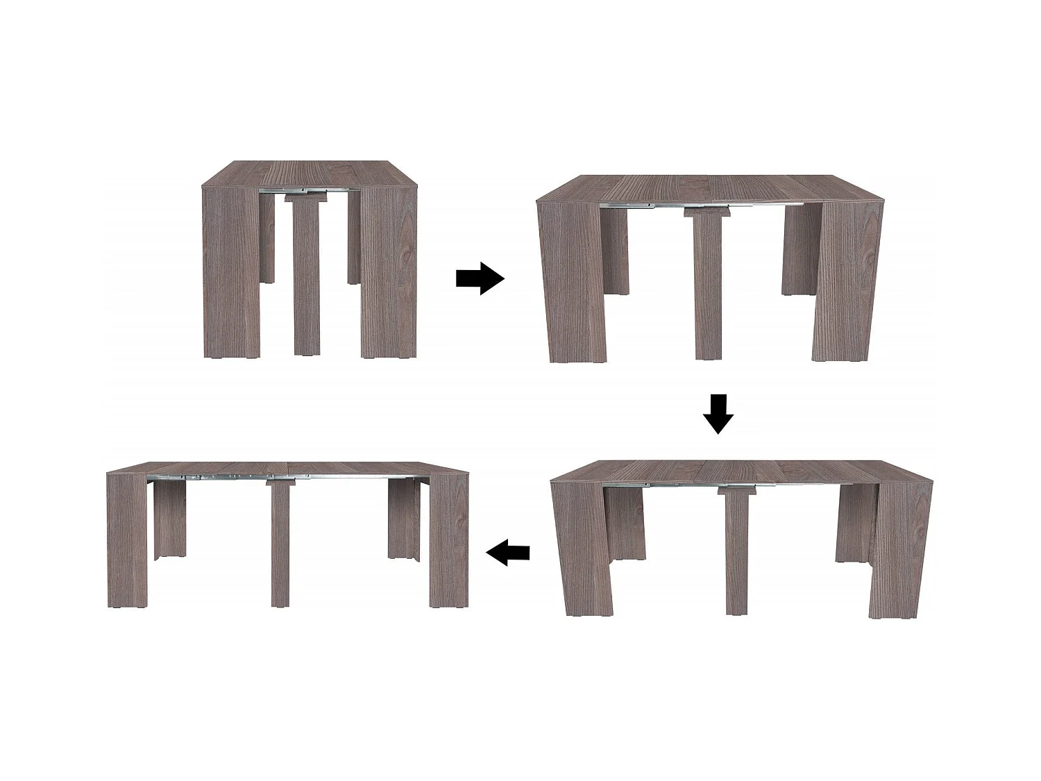 Moderner Esstisch, Ausziehbare Konsole bis zu 10 Sitzplätzen, Maße 90 x 51 x 77 cm (bis zu 237 mit Verlängerungen), Farbe Braun - Eiche