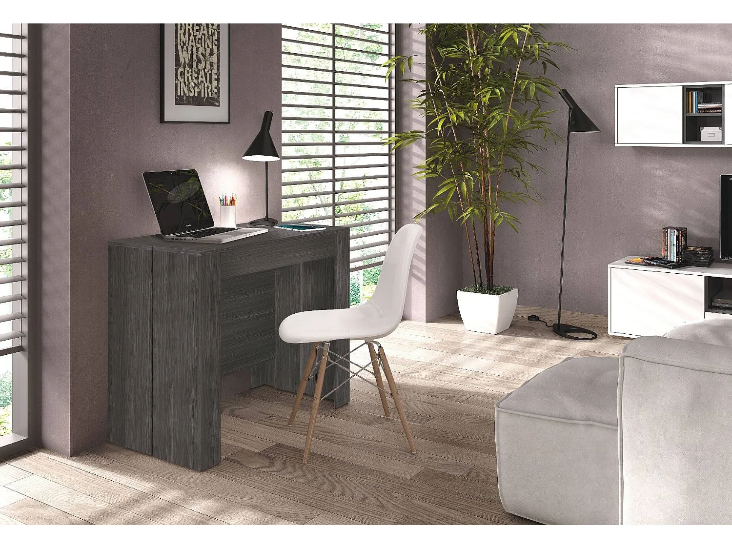 Console Diluna, Table à manger extensible, Table avec rallonges polyvalentes extensible jusqu'à 10 places, 51/237x90h78 cm, Gris cendré