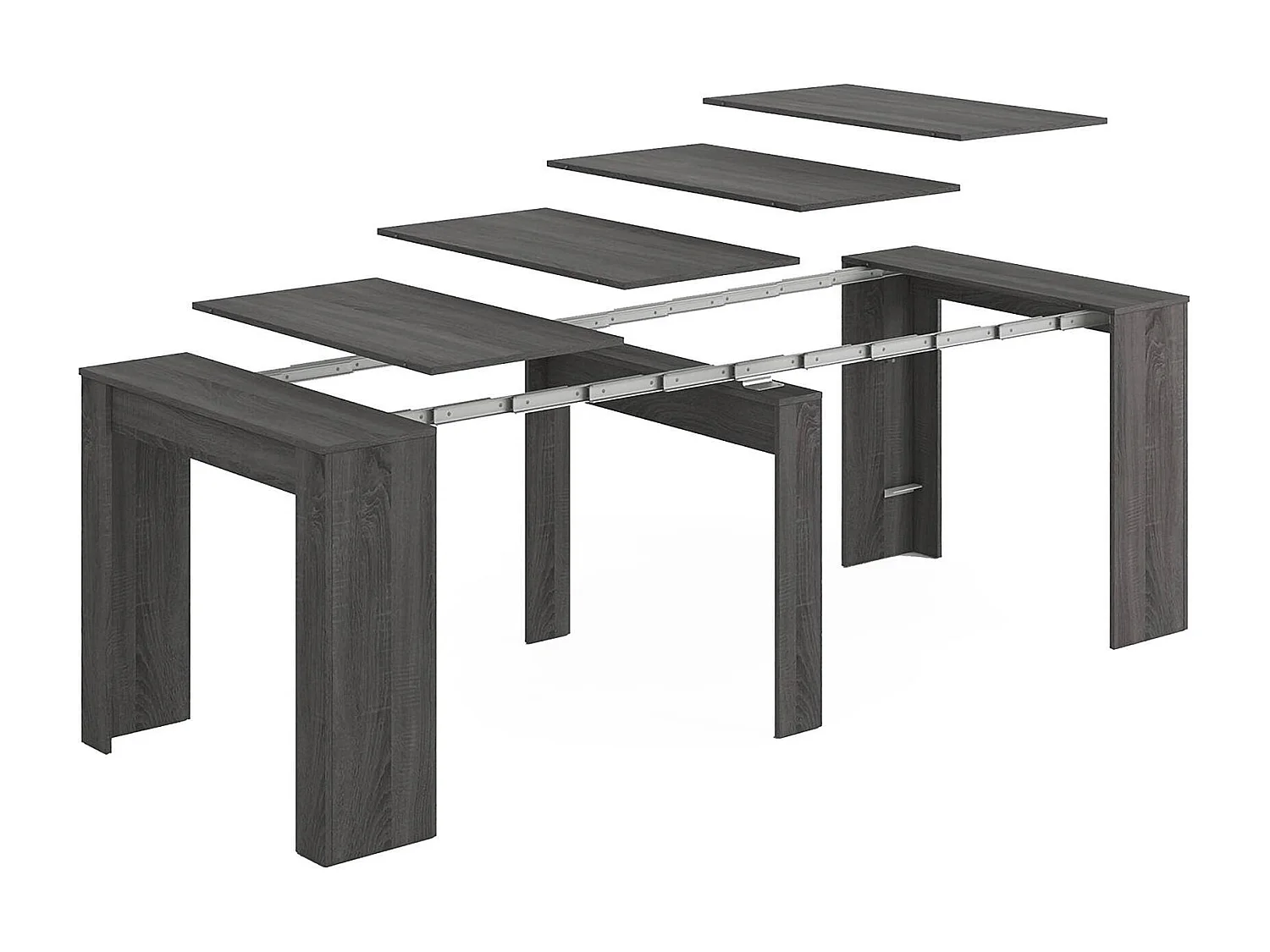Console Diluna, Table à manger extensible, Table avec rallonges polyvalentes extensible jusqu'à 10 places, 51/237x90h78 cm, Gris cendré