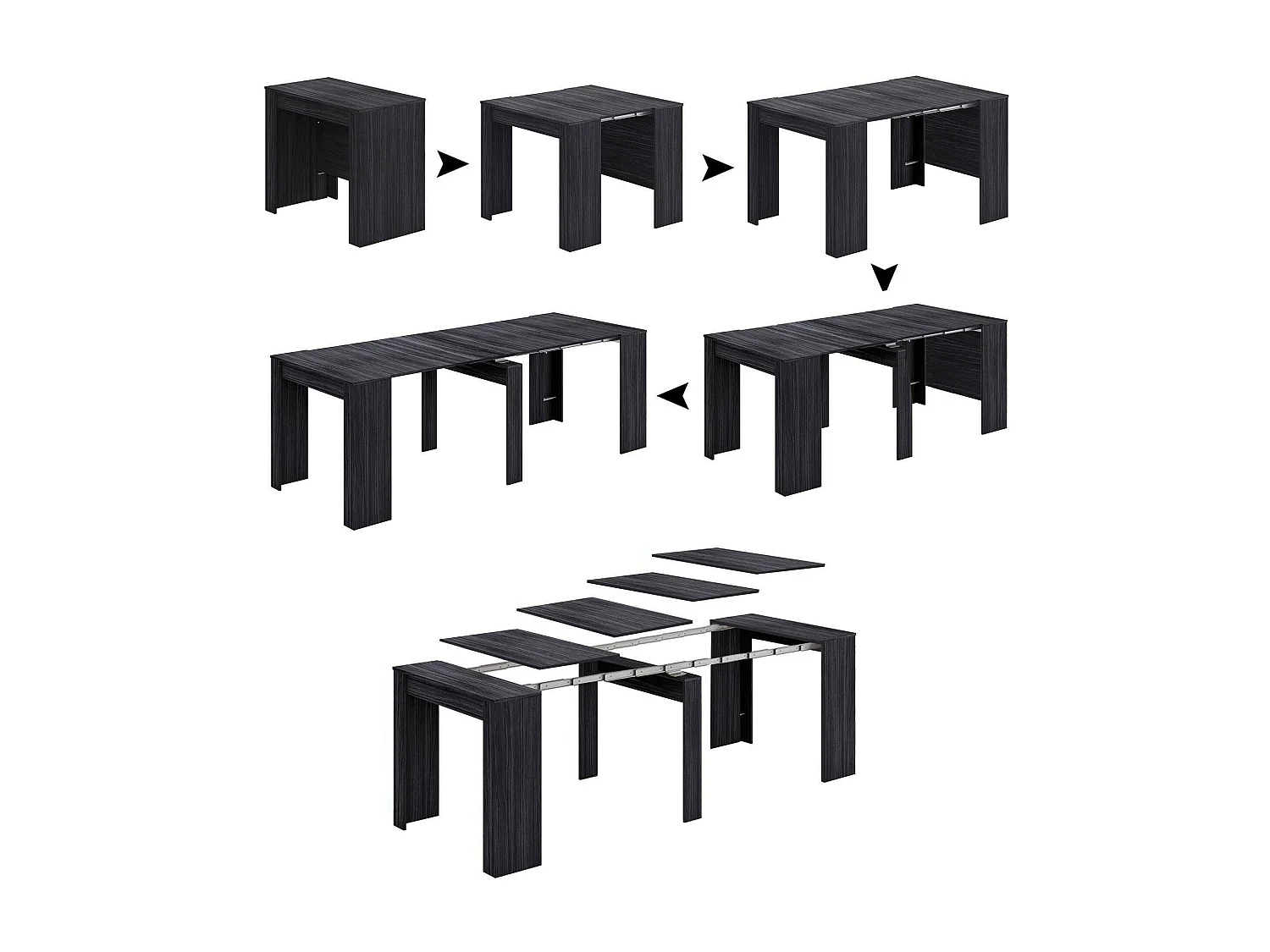 Console Diluna, Table à manger extensible, Table avec rallonges polyvalentes extensible jusqu'à 10 places, 51/237x90h78 cm, Gris cendré