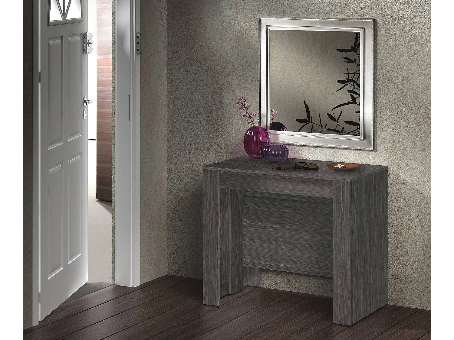 Console Diluna, Table à manger extensible, Table avec rallonges polyvalentes extensible jusqu'à 10 places, 51/237x90h78 cm, Gris cendré