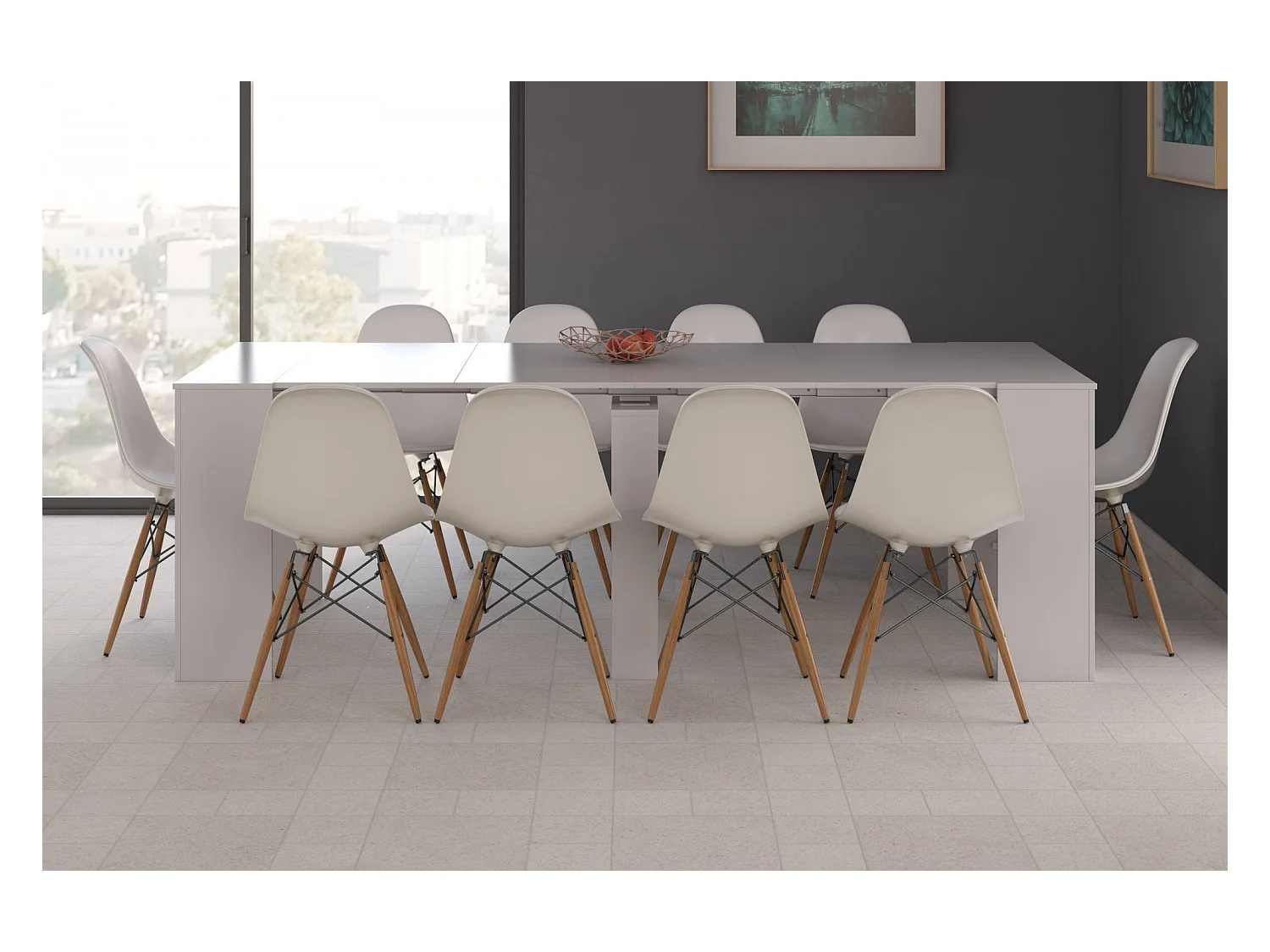 Consola Diluna, Mesa de jantar extensível, Mesa com extensões multiusos extensíveis até 10 lugares, 51/237x90h78 cm, Branco Brilhante