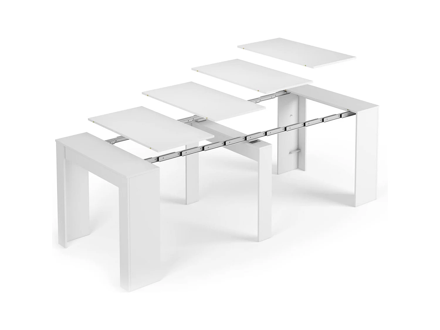 Mesa consola Diluna, Mesa de comedor extensible, Mesa con extensiones multiusos que se puede extender hasta 10 asientos, 51/237x90h78 cm, Blanco brillante