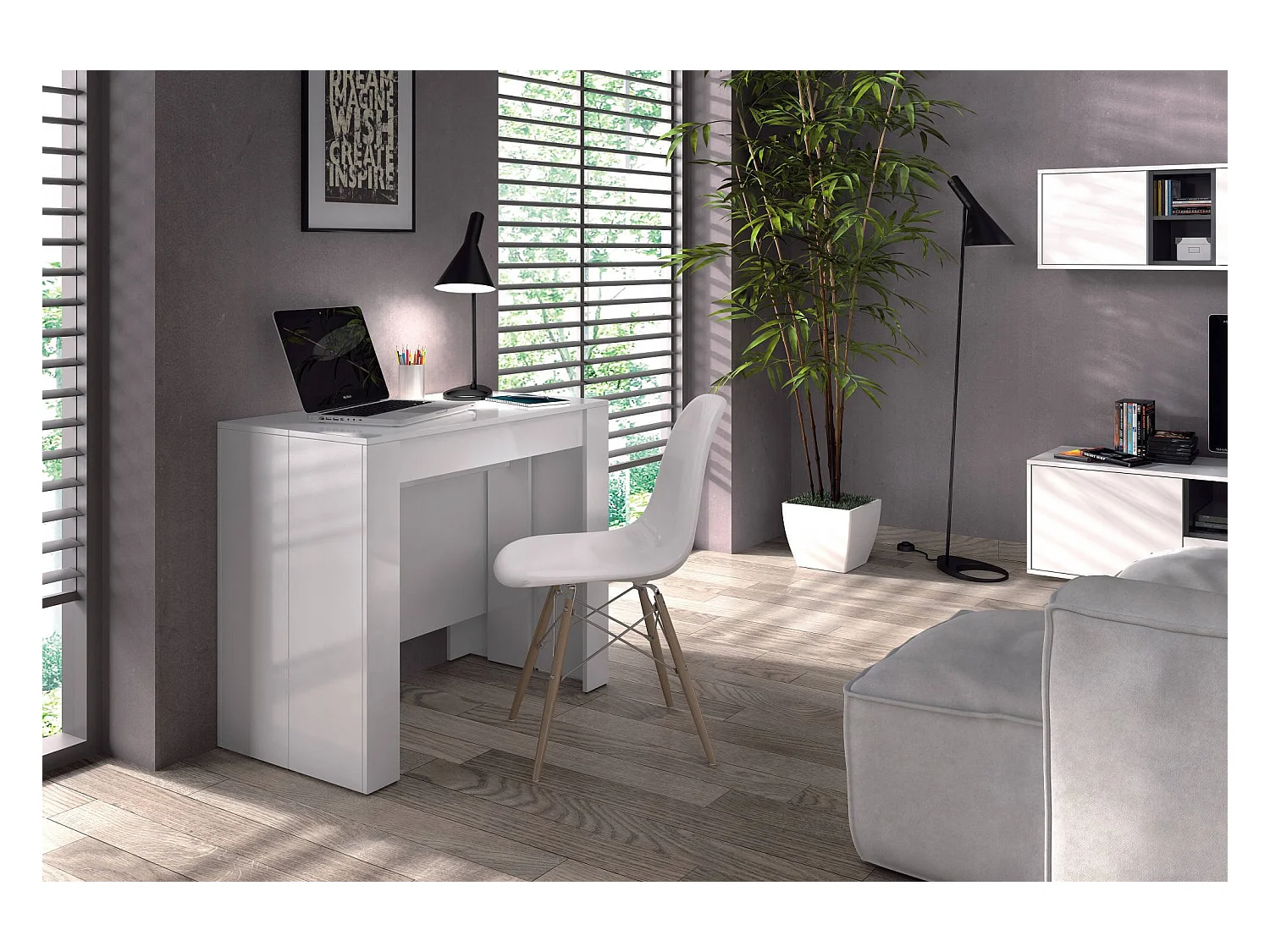 Mesa consola Diluna, Mesa de comedor extensible, Mesa con extensiones multiusos que se puede extender hasta 10 asientos, 51/237x90h78 cm, Blanco brillante