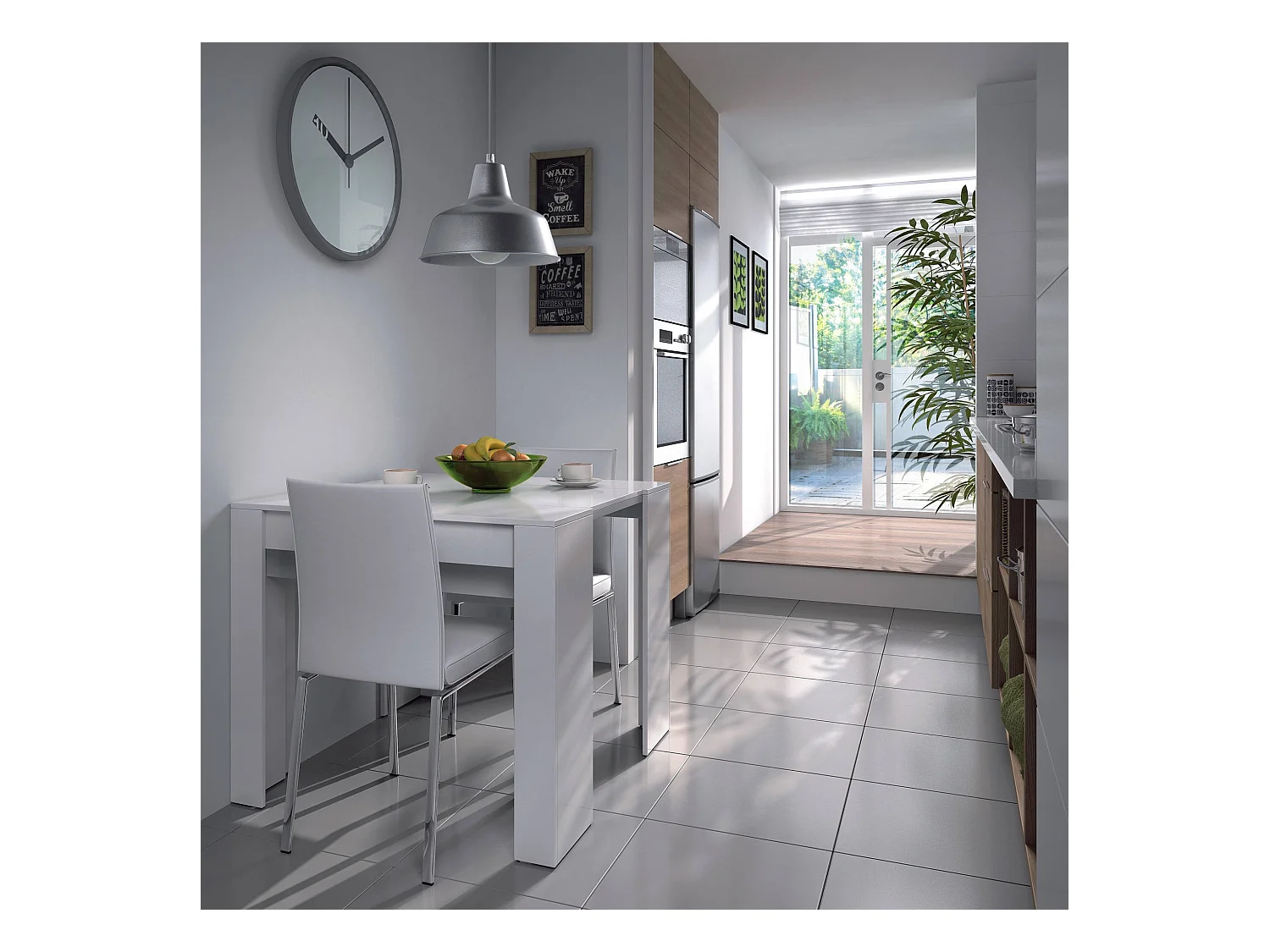 Console Diluna, Table à manger extensible, Table avec rallonges polyvalentes extensible jusqu'à 10 places, 51/237x90h78 cm, Blanc Brillant