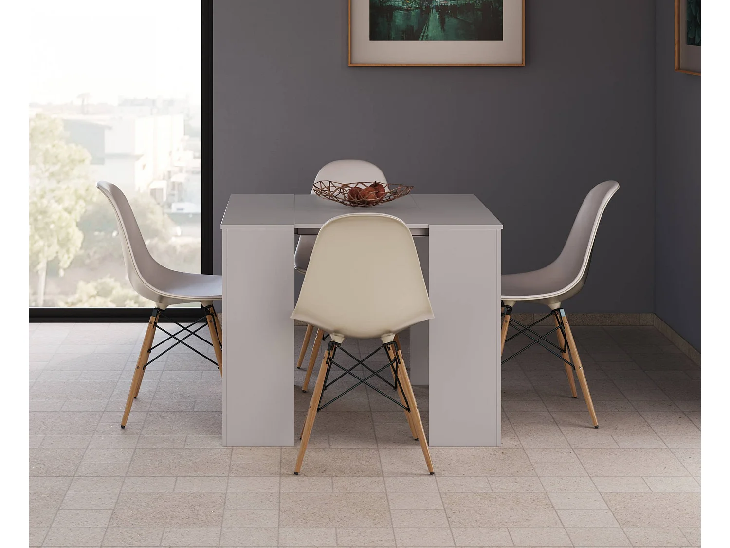 Console Diluna, Table à manger extensible, Table avec rallonges polyvalentes extensible jusqu'à 10 places, 51/237x90h78 cm, Blanc Brillant