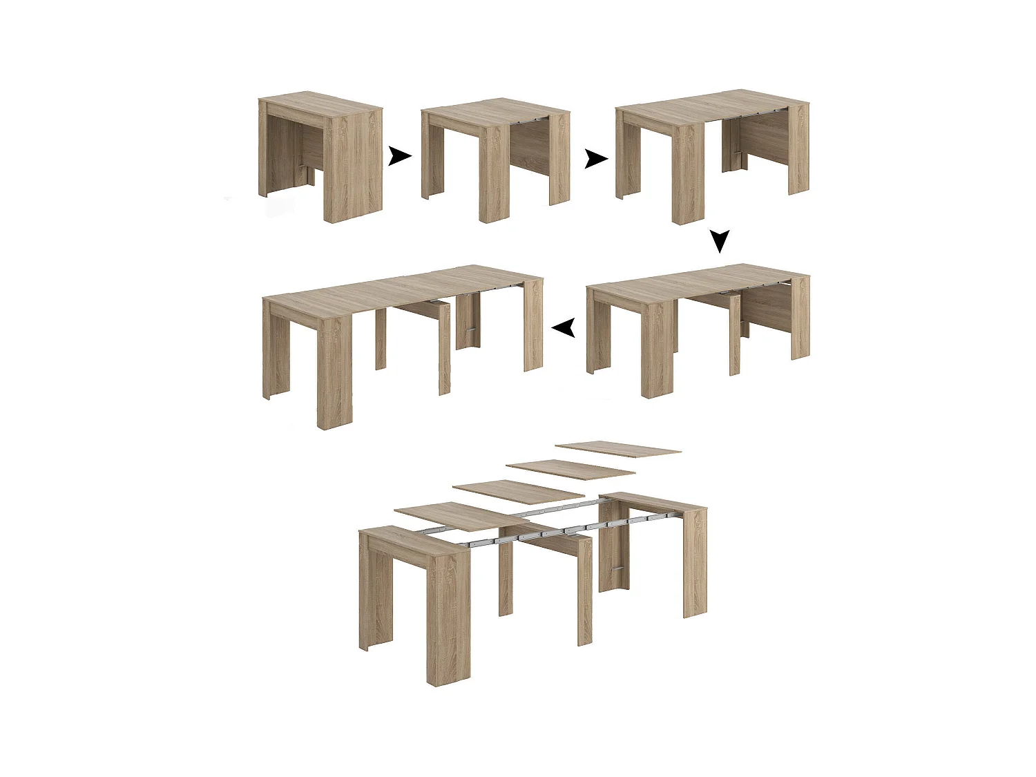 Consola Diluna, Mesa de jantar extensível, Mesa com extensões multiusos extensíveis até 10 lugares, 51/237x90h78 cm, Carvalho