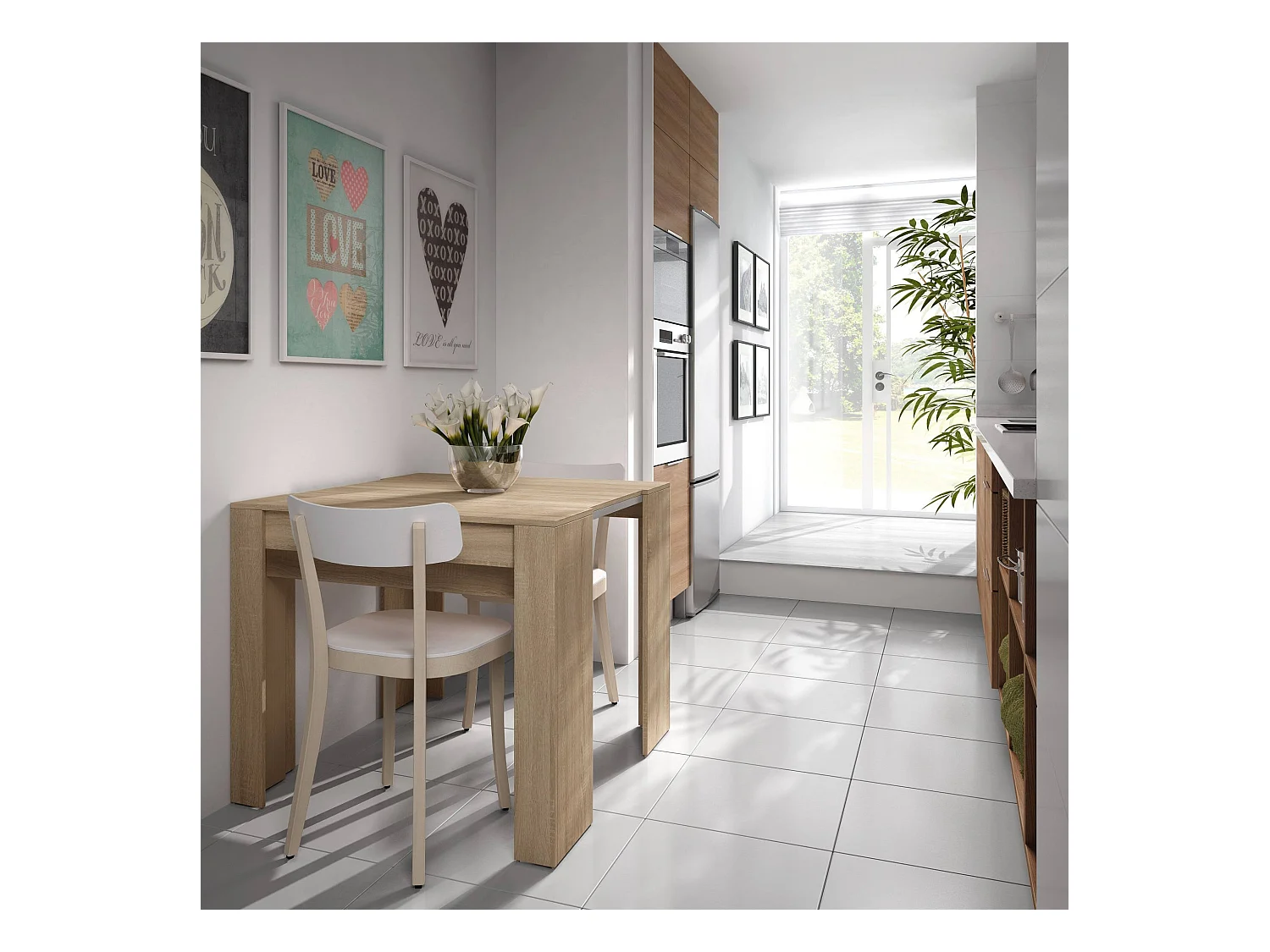 Console Diluna, Table à manger extensible, Table avec rallonges polyvalentes extensible jusqu'à 10 places, 51/237x90h78 cm, Chêne