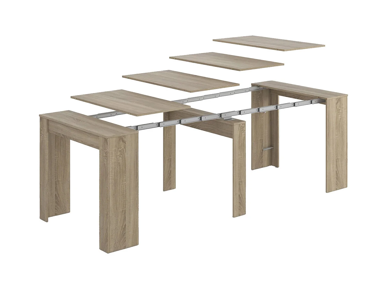Console Diluna, Table à manger extensible, Table avec rallonges polyvalentes extensible jusqu'à 10 places, 51/237x90h78 cm, Chêne