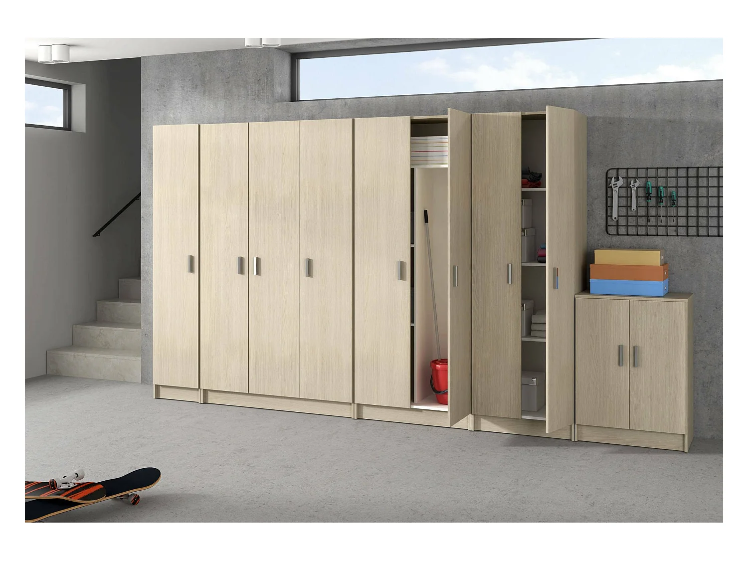 Armário multiusos Dibels, Armário auxiliar com 1 porta, Sapateira com prateleiras, Sapateira vertical, 37x37h180 cm, Carvalho