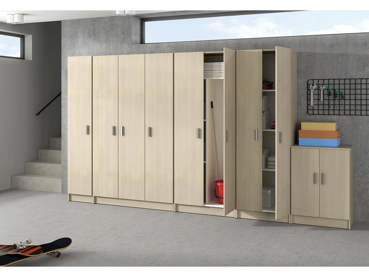 Armoire polyvalente Dibels, Armoire auxiliaire avec 1 porte, Armoire à chaussures avec étagères, Étagère à chaussures verticale, 37x37h180 cm, Chêne