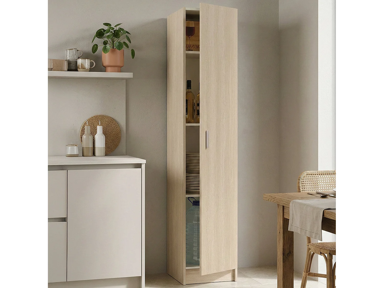 Armoire polyvalente Dibels, Armoire auxiliaire avec 1 porte, Armoire à chaussures avec étagères, Étagère à chaussures vertical\, 37x37h180 cm, Chêne
