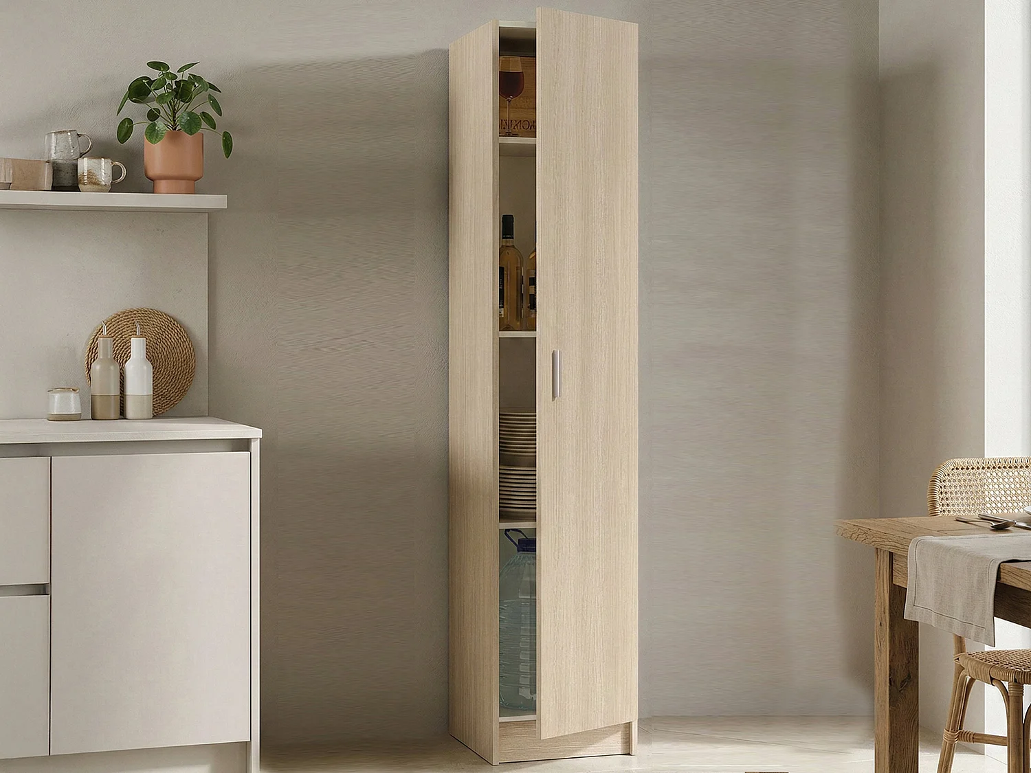 Armoire polyvalente Dibels, Armoire auxiliaire avec 1 porte, Armoire à chaussures avec étagères, Étagère à chaussures vertical\, 37x37h180 cm, Chêne