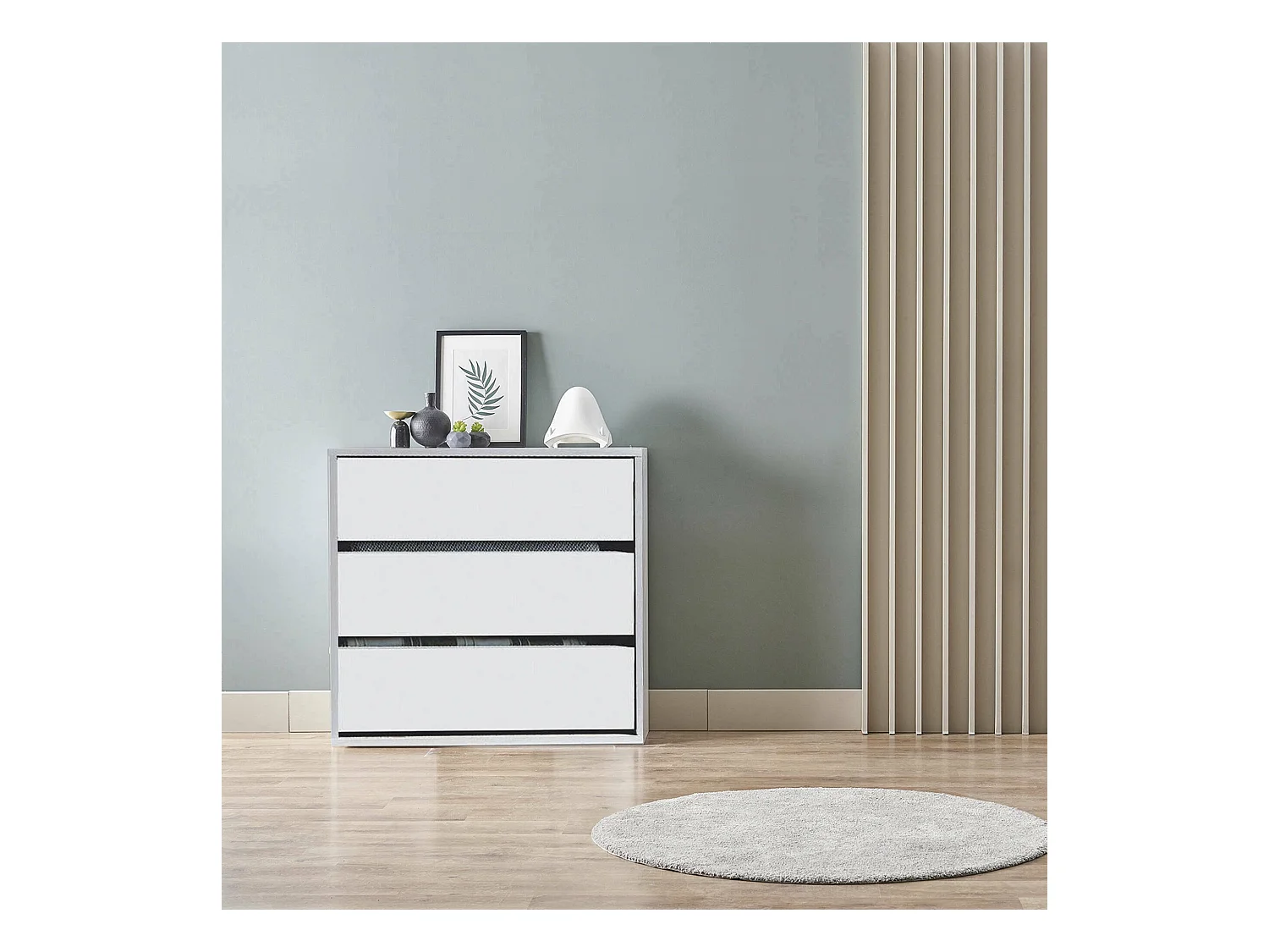 Cómoda Dkutl, Cajonera con 3 cajones, Cajonera baja para interior de armario, semanario moderno, 60x44h57 cm, Blanco