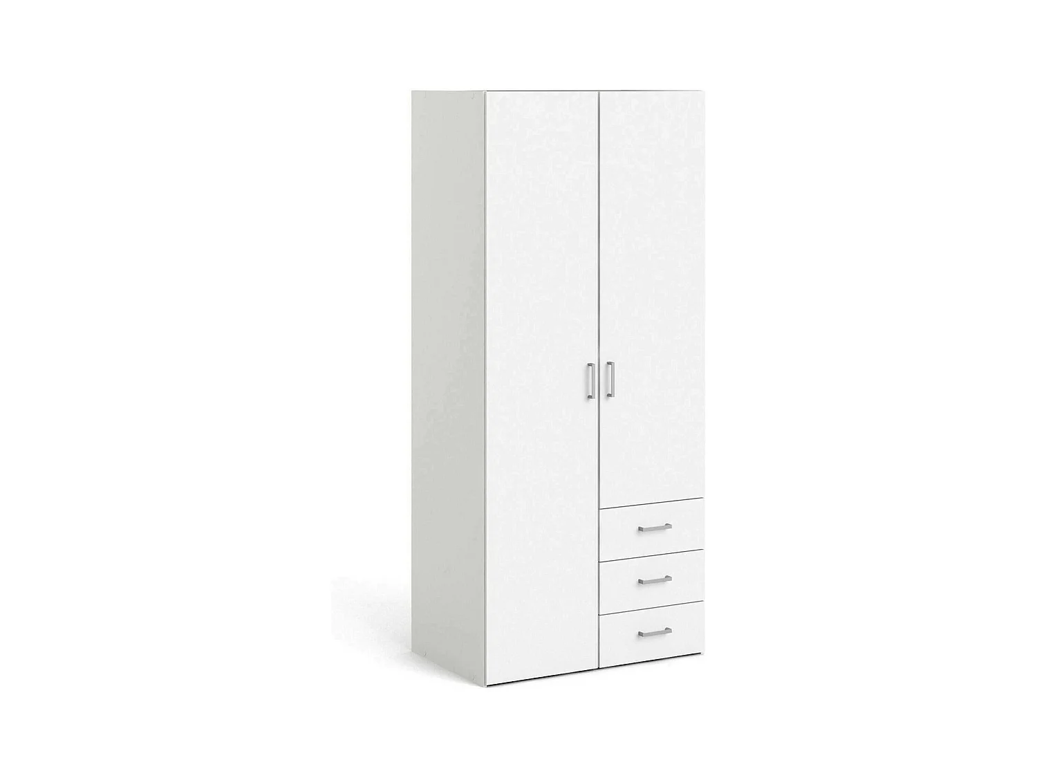 Armoire avec deux portes battantes et trois tiroirs, couleur blanche, Dimensions 77 x 175 x 49 cm